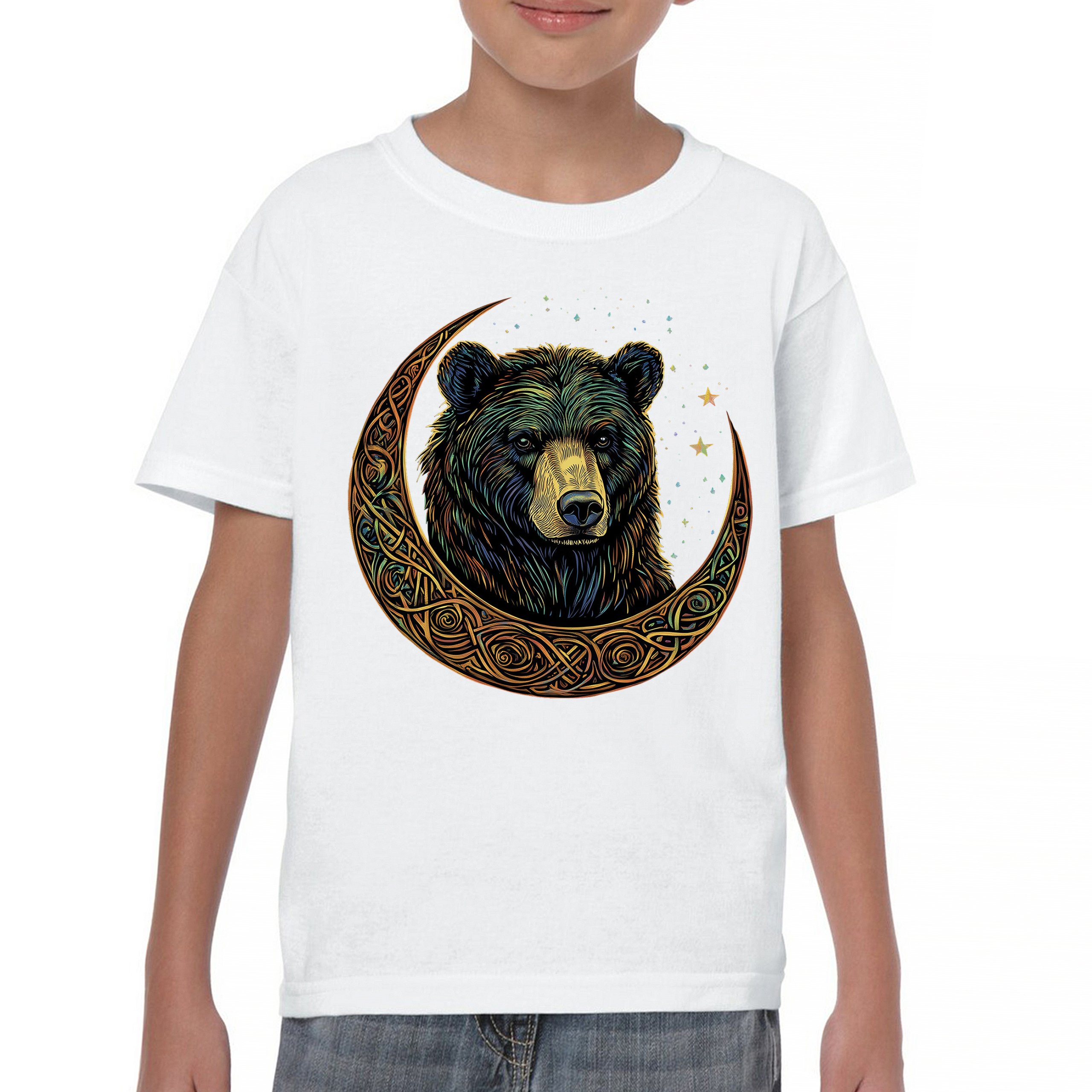 Celtic Moon Bear Youth T-shirt Mystical Forest Animal Wildlife Celestial Kids - Picture 23 of 50