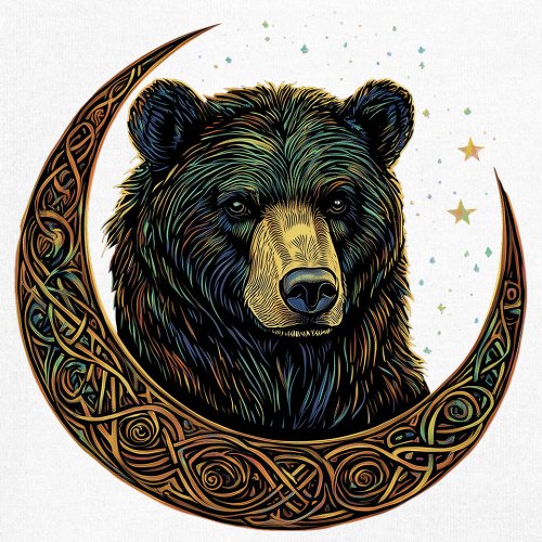 Celtic Moon Bear Youth T-shirt Mystical Forest Animal Wildlife Celestial Kids - Picture 25 of 50