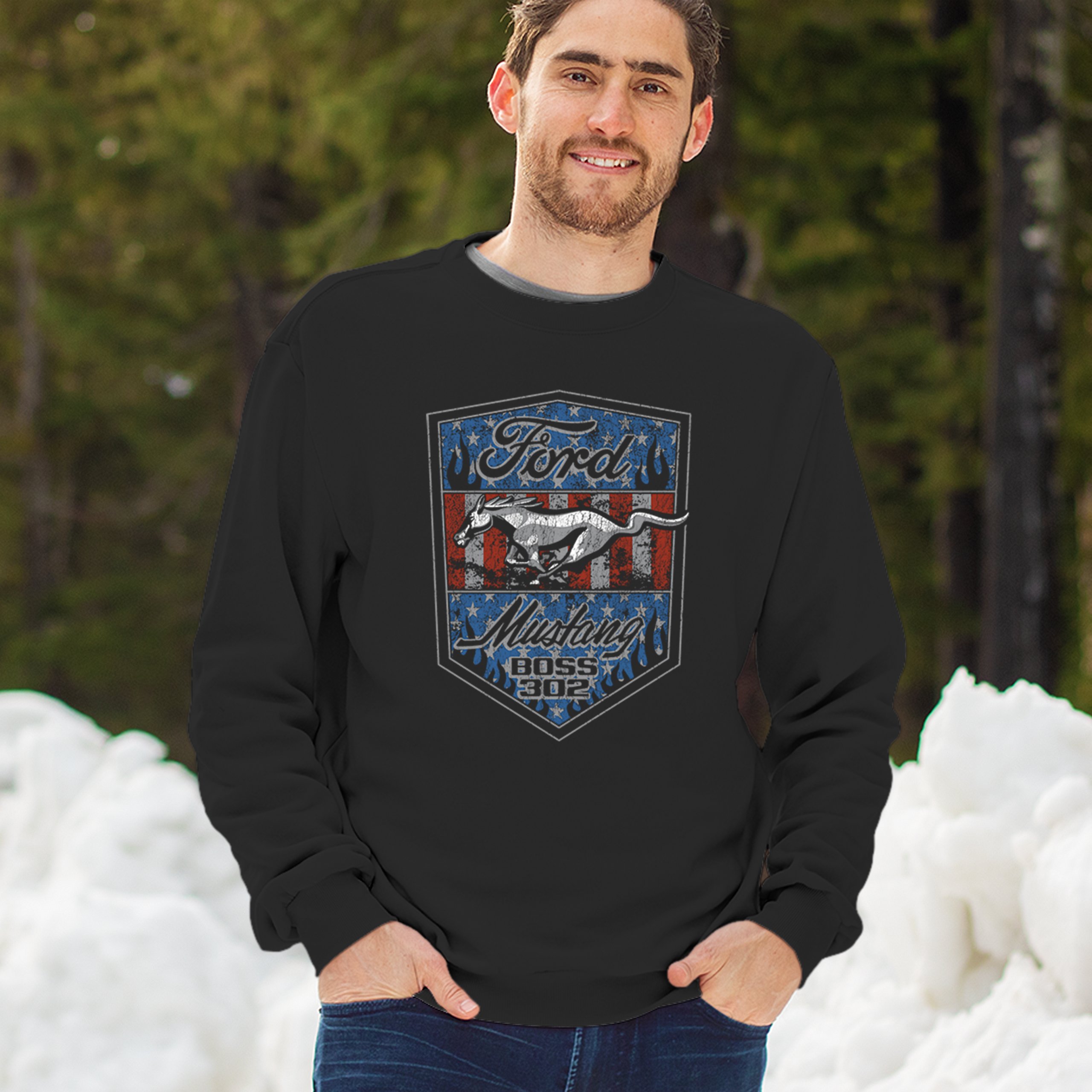 Ford Mustang Boss 302 Sweatshirt American Muscle Performance Racing Crewneck - Afbeelding 12 van 15