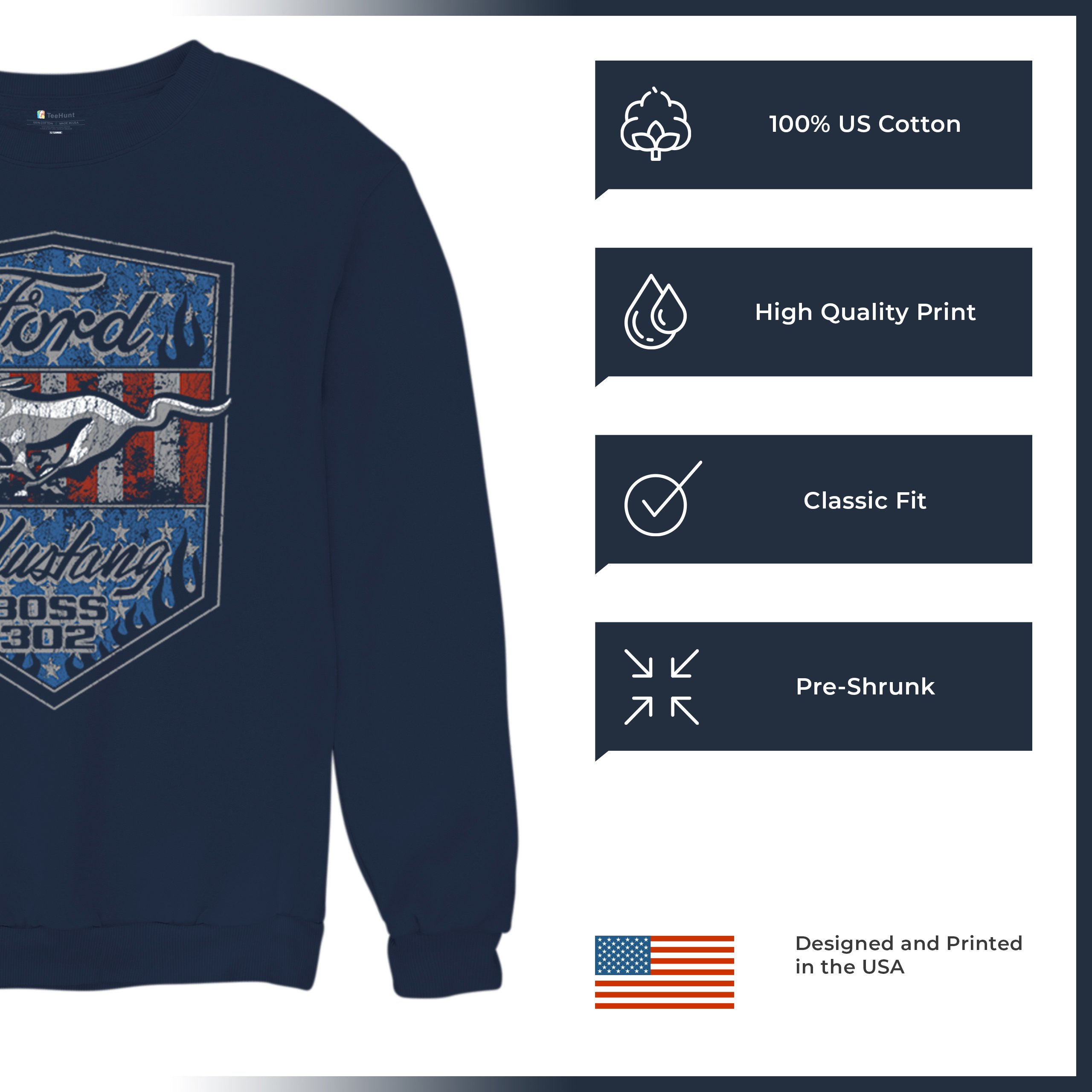 Ford Mustang Boss 302 Sweatshirt American Muscle Performance Racing Crewneck - Afbeelding 7 van 15