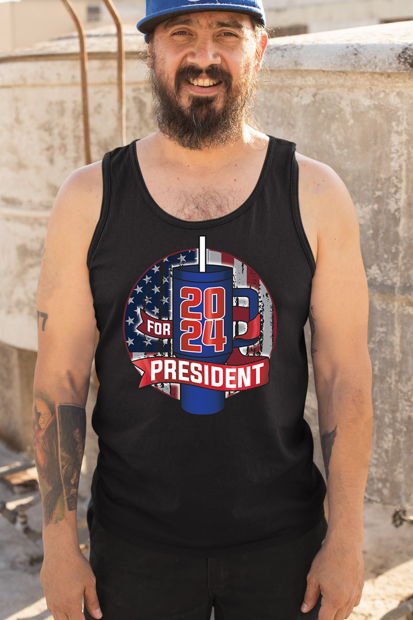 Cup For President 2024 Tank Top Fun Water Bottle Vote Tumbler Parody Men's Top - Picture 5 of 43