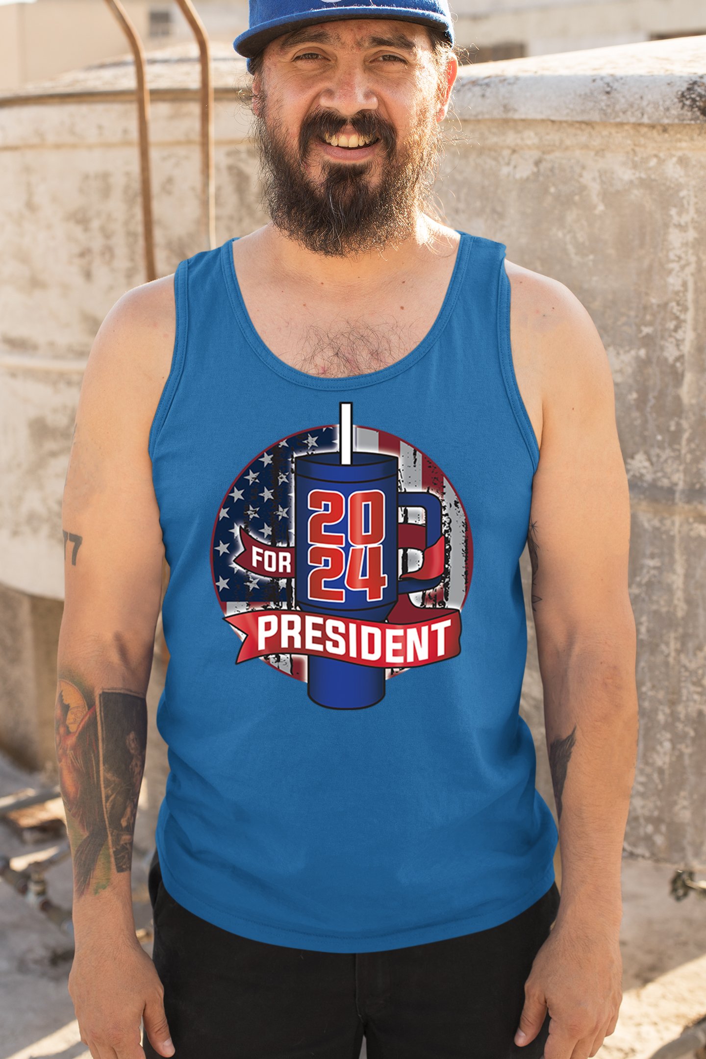 Cup For President 2024 Tank Top Fun Water Bottle Vote Tumbler Parody Men's Top - Picture 40 of 43