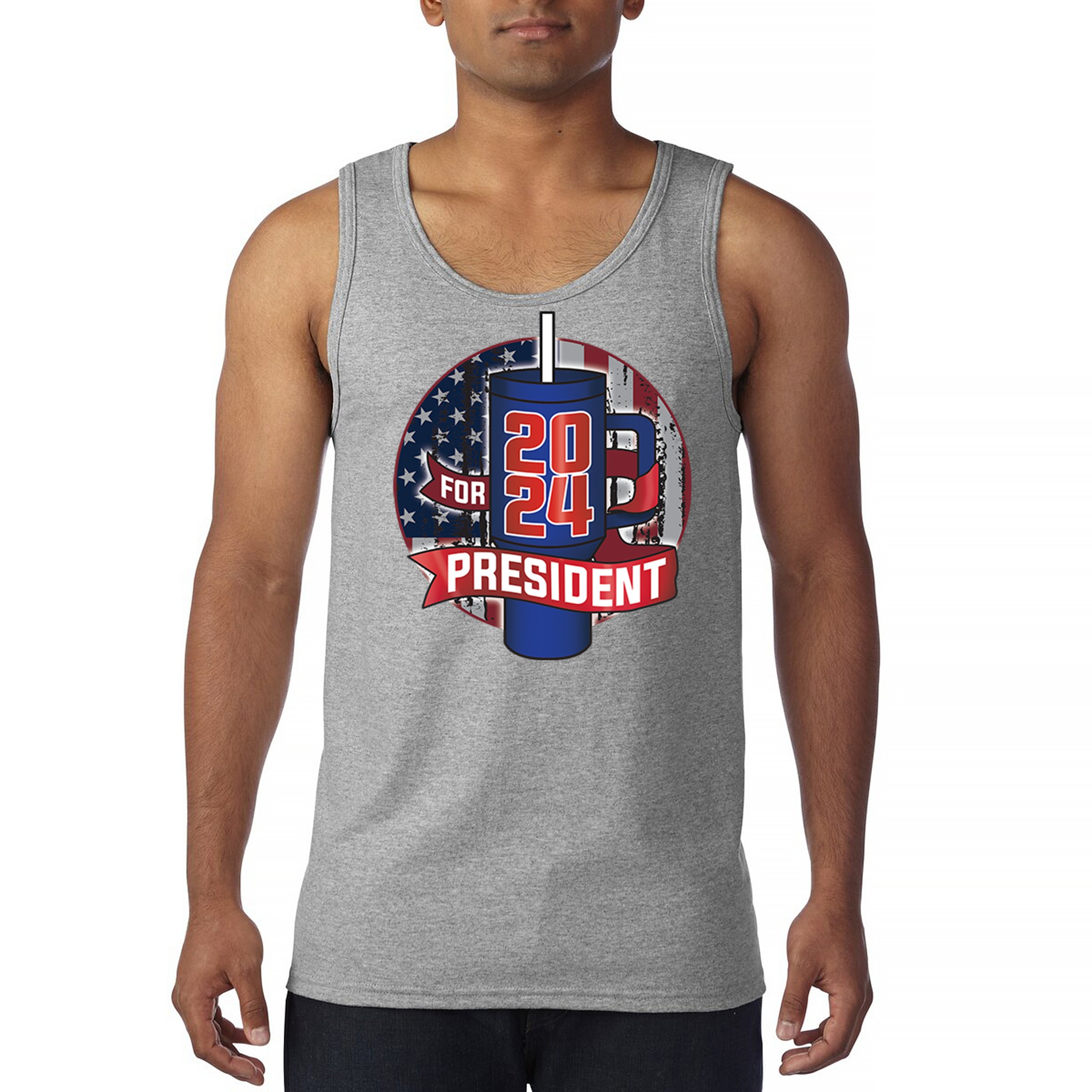 Cup For President 2024 Tank Top Fun Water Bottle Vote Tumbler Parody Men's Top - Picture 9 of 43