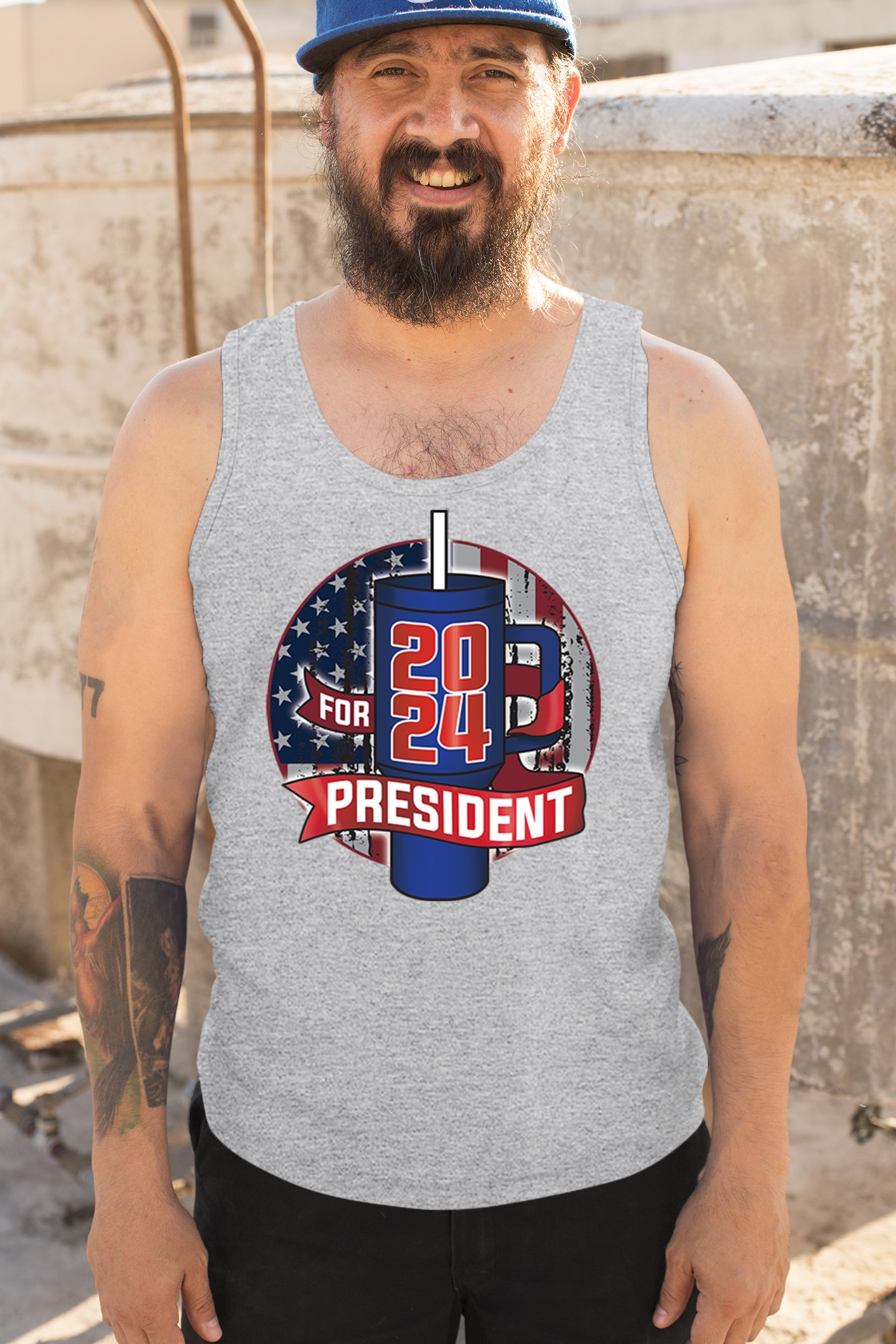 Cup For President 2024 Tank Top Fun Water Bottle Vote Tumbler Parody Men's Top - Picture 12 of 43