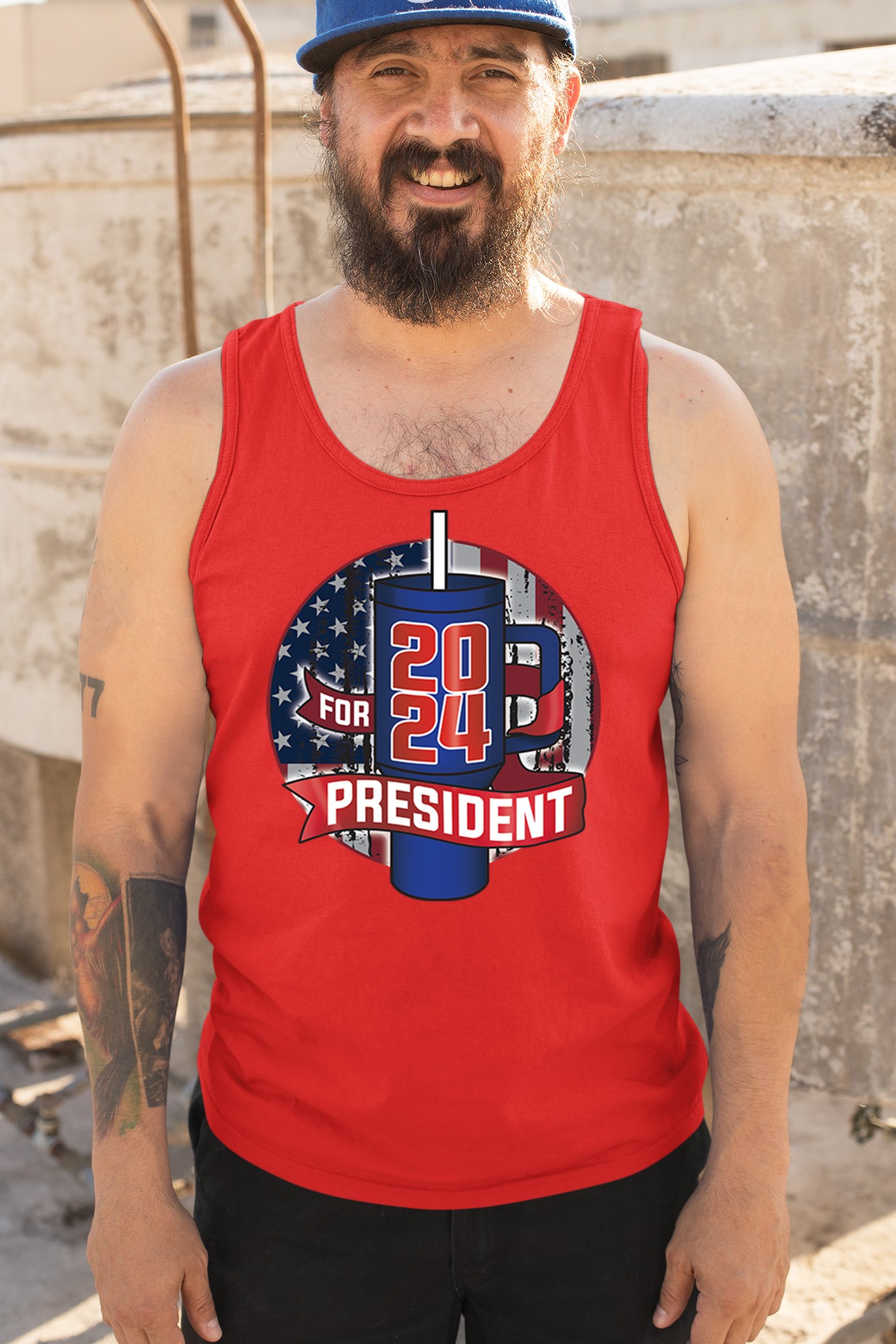 Cup For President 2024 Tank Top Fun Water Bottle Vote Tumbler Parody Men's Top - Picture 19 of 43