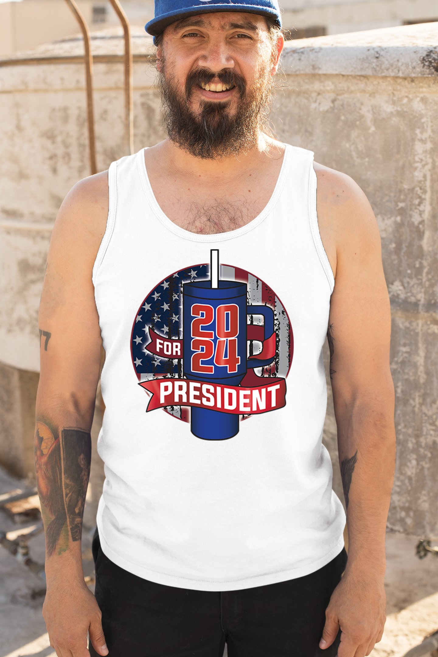 Cup For President 2024 Tank Top Fun Water Bottle Vote Tumbler Parody Men's Top - Picture 26 of 43