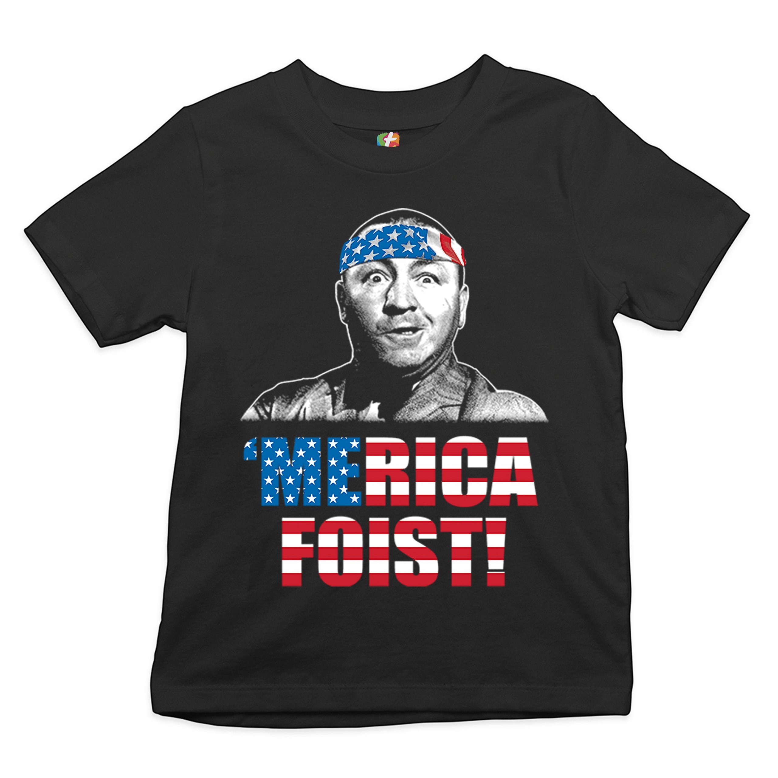 Merica Foist Youth T-shirt Patriotic Curly Howard The Three Stooges USA Kids - Picture 2 of 21