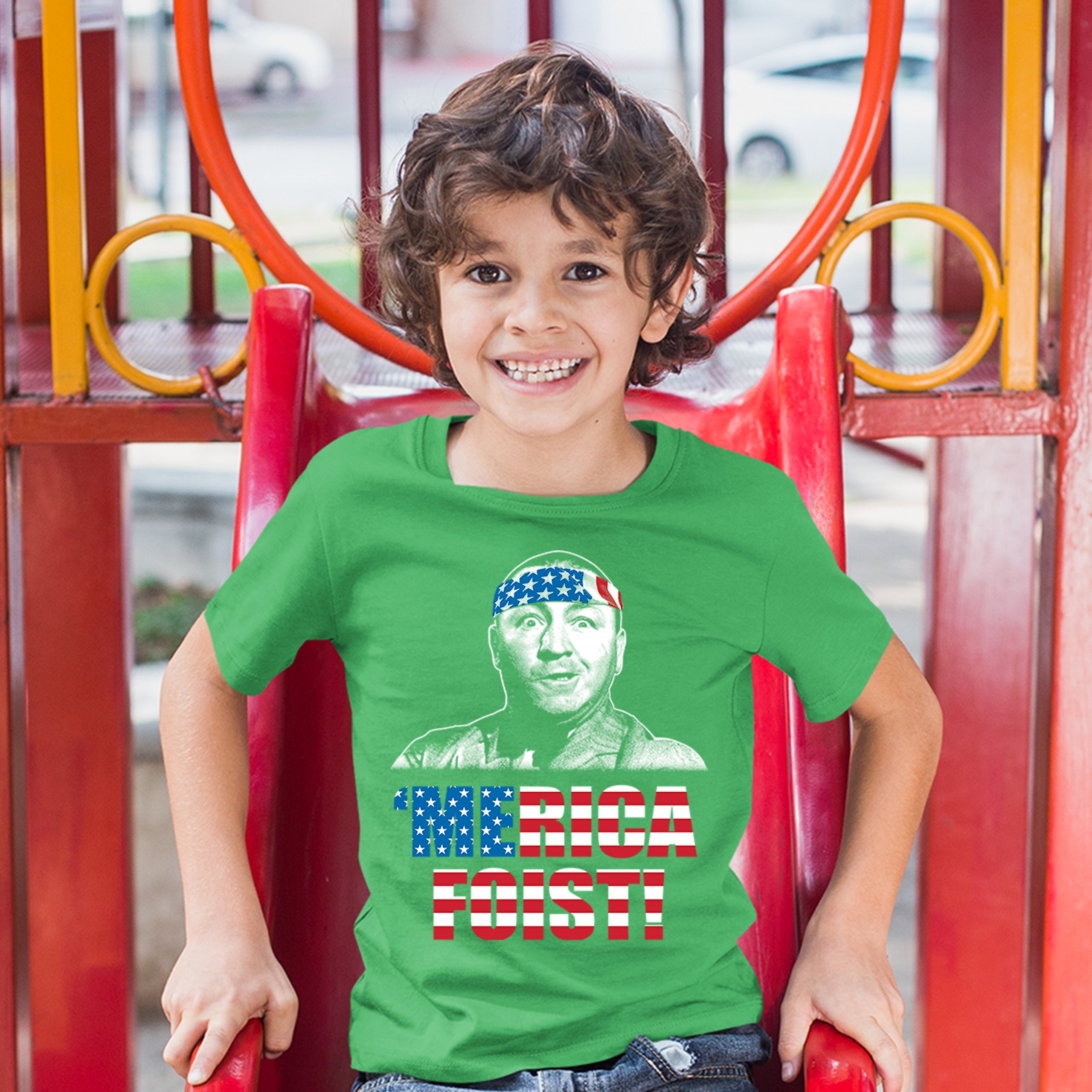 Merica Foist Youth T-shirt Patriotic Curly Howard The Three Stooges USA Kids - Picture 13 of 21