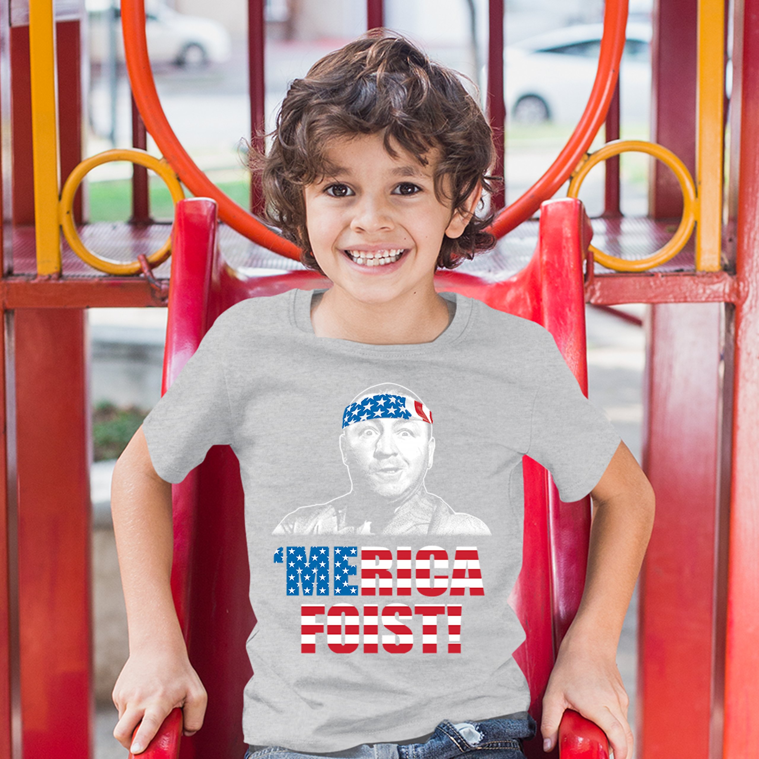 Merica Foist Youth T-shirt Patriotic Curly Howard The Three Stooges USA Kids - Picture 9 of 21
