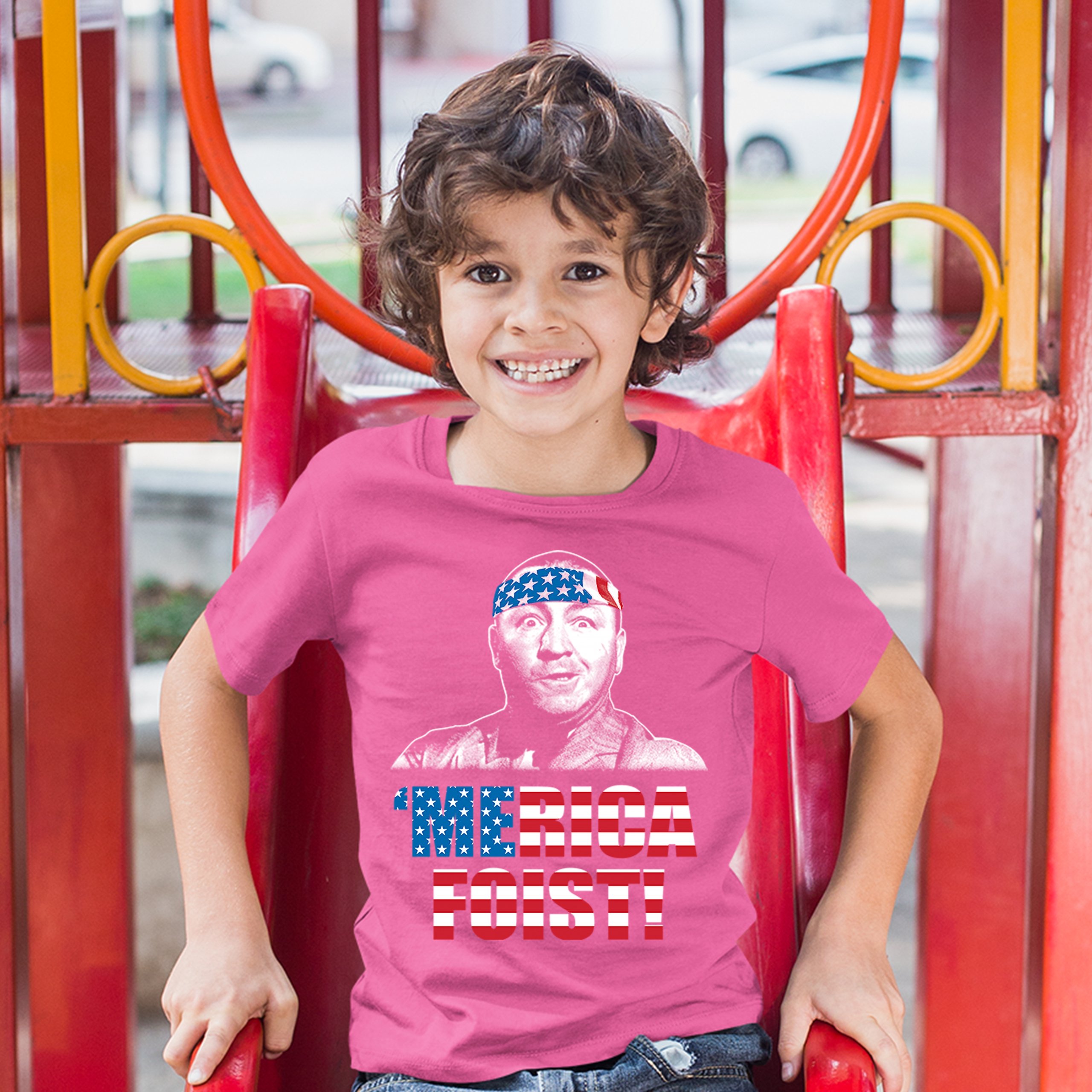 Merica Foist Youth T-shirt Patriotic Curly Howard The Three Stooges USA Kids - Picture 21 of 21