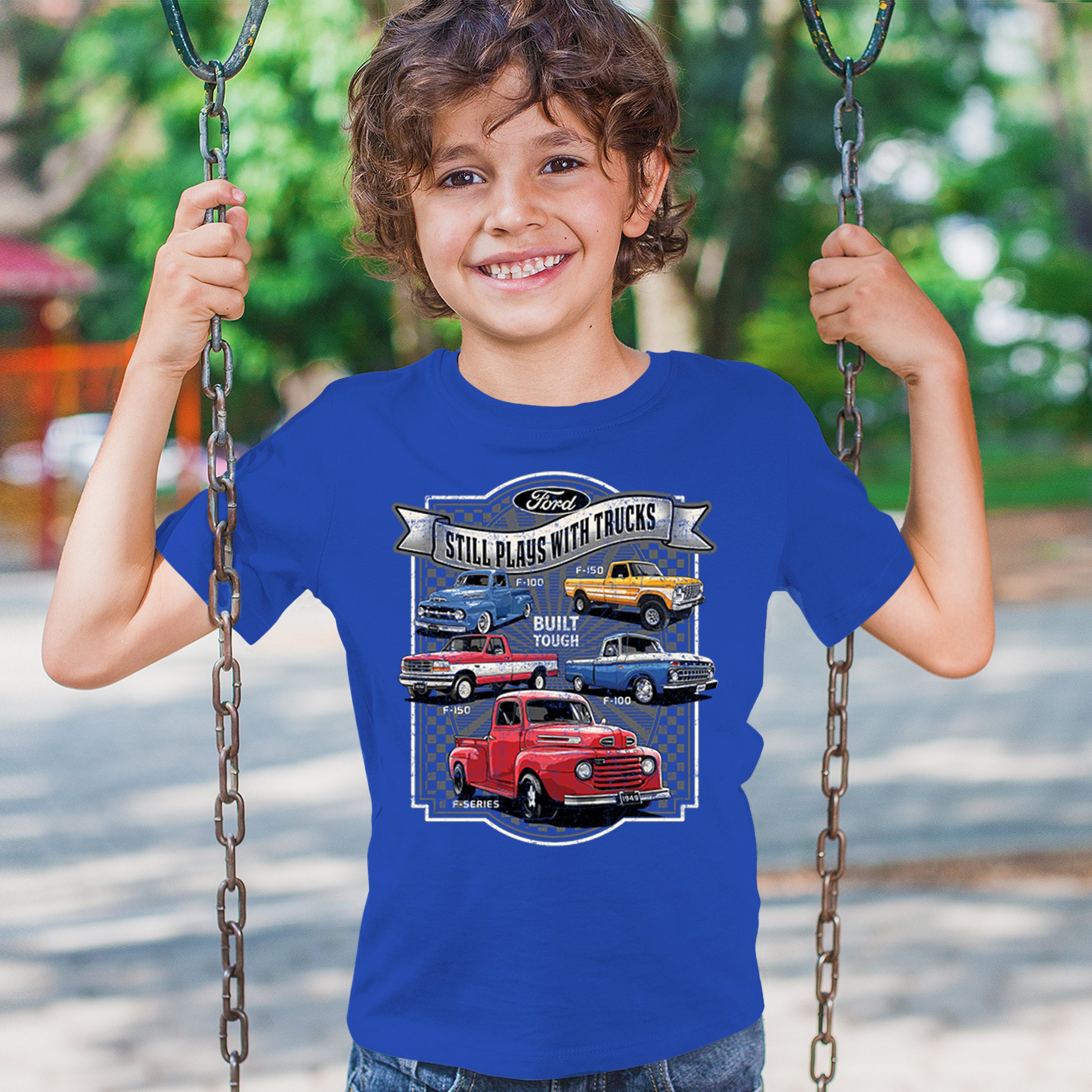 Ford Still Plays with Trucks Youth T-shirt F100 F150 Pickup Built Tough Kids - Picture 40 of 50