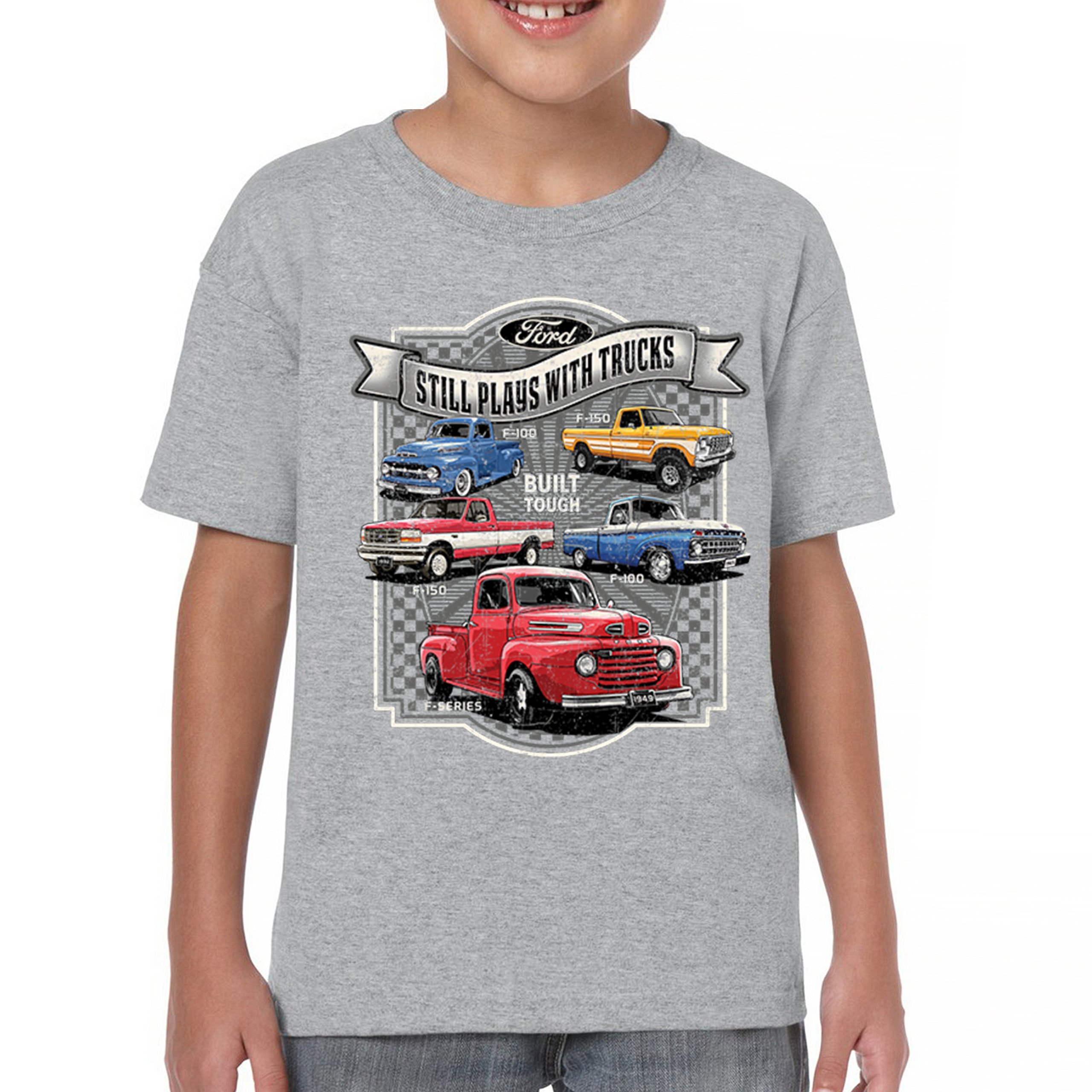 Ford Still Plays with Trucks Youth T-shirt F100 F150 Pickup Built Tough Kids - Picture 9 of 50