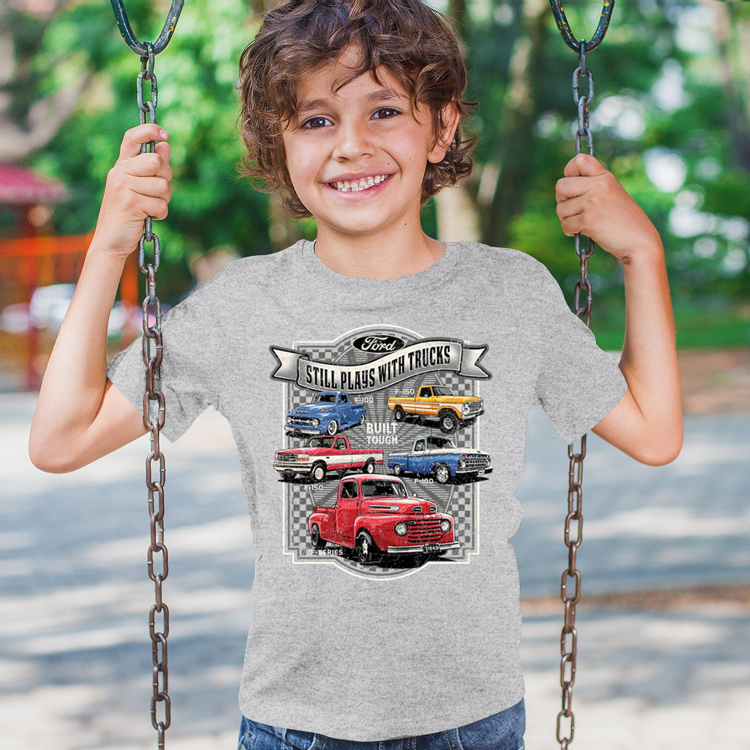 Ford Still Plays with Trucks Youth T-shirt F100 F150 Pickup Built Tough Kids - Picture 12 of 50
