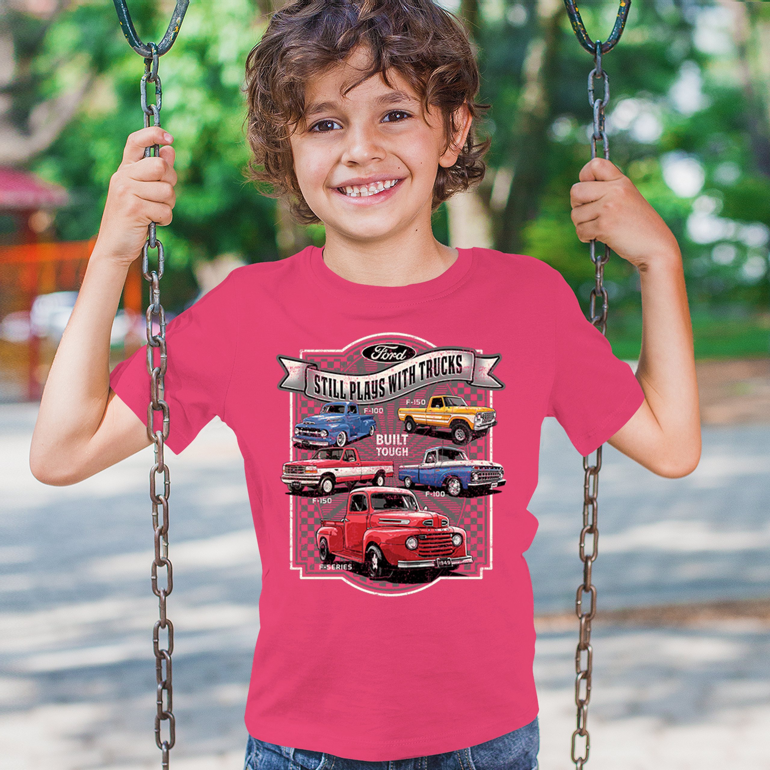 Ford Still Plays with Trucks Youth T-shirt F100 F150 Pickup Built Tough Kids - Picture 47 of 50