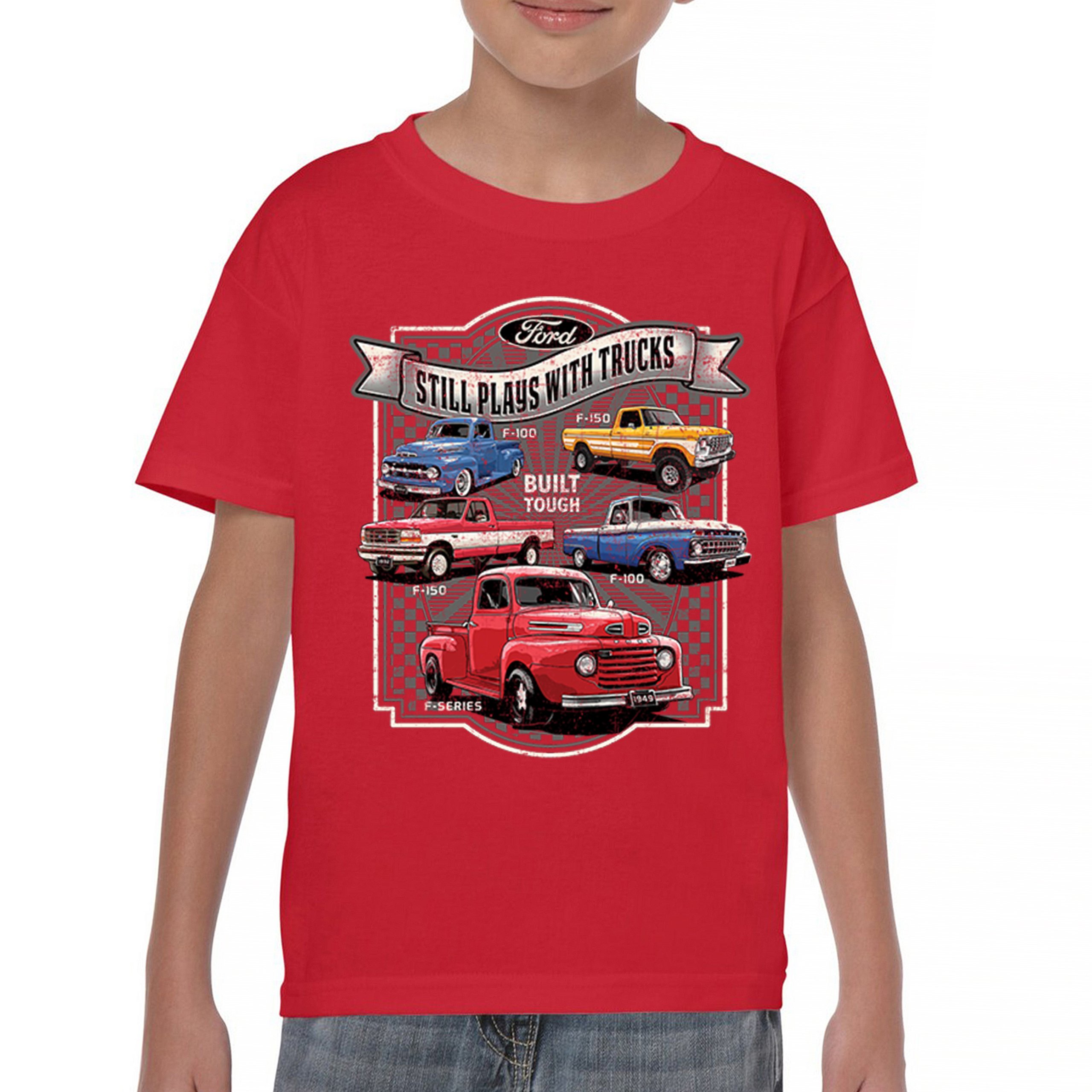 Ford Still Plays with Trucks Youth T-shirt F100 F150 Pickup Built Tough Kids - Picture 16 of 50