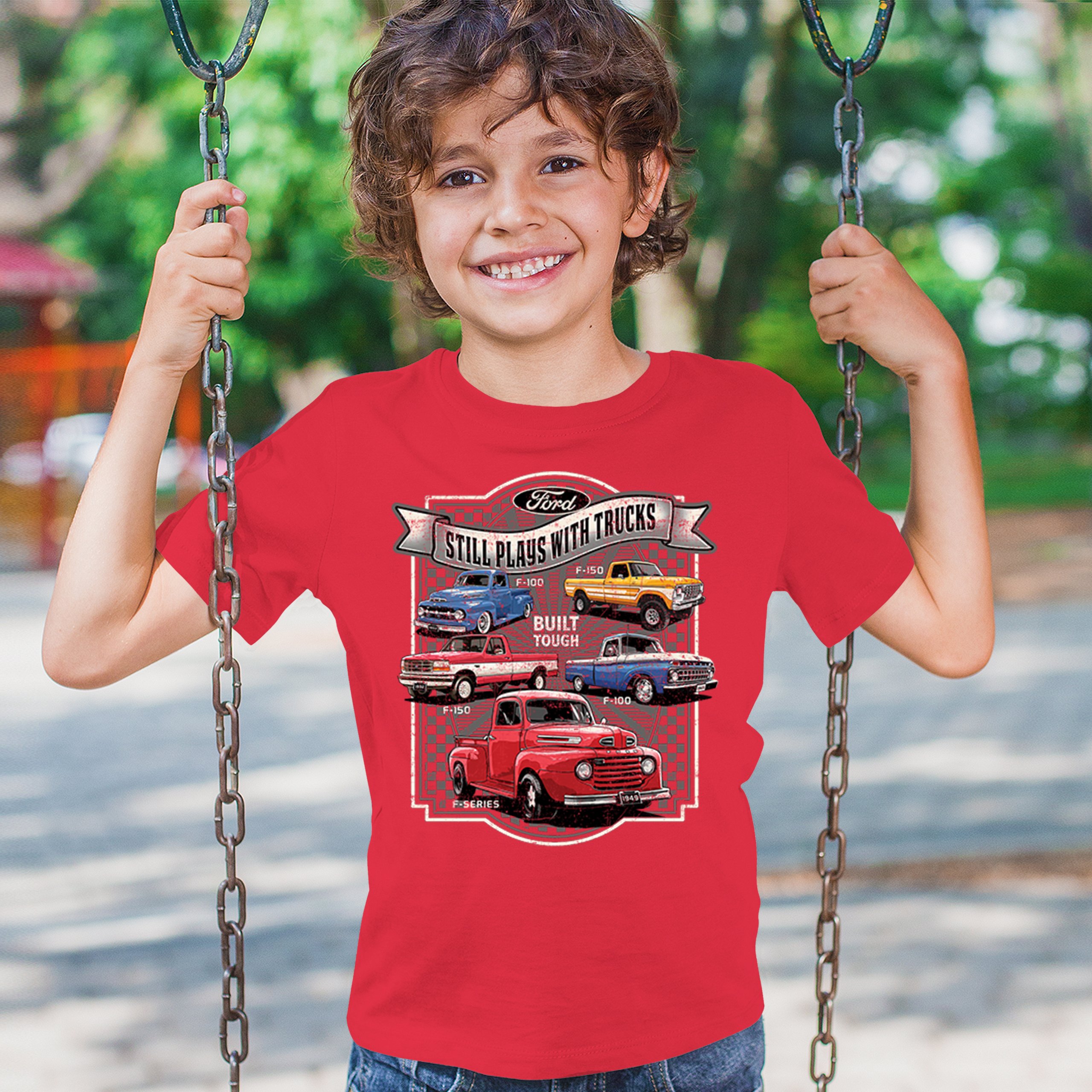 Ford Still Plays with Trucks Youth T-shirt F100 F150 Pickup Built Tough Kids - Picture 19 of 50