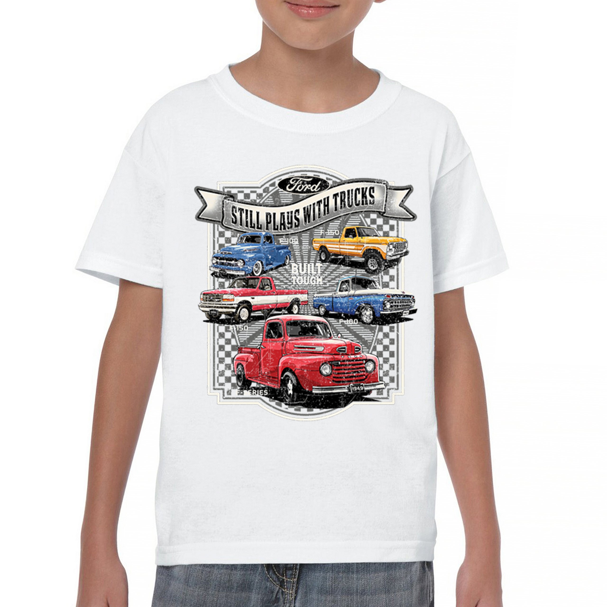 Ford Still Plays with Trucks Youth T-shirt F100 F150 Pickup Built Tough Kids - Picture 23 of 50