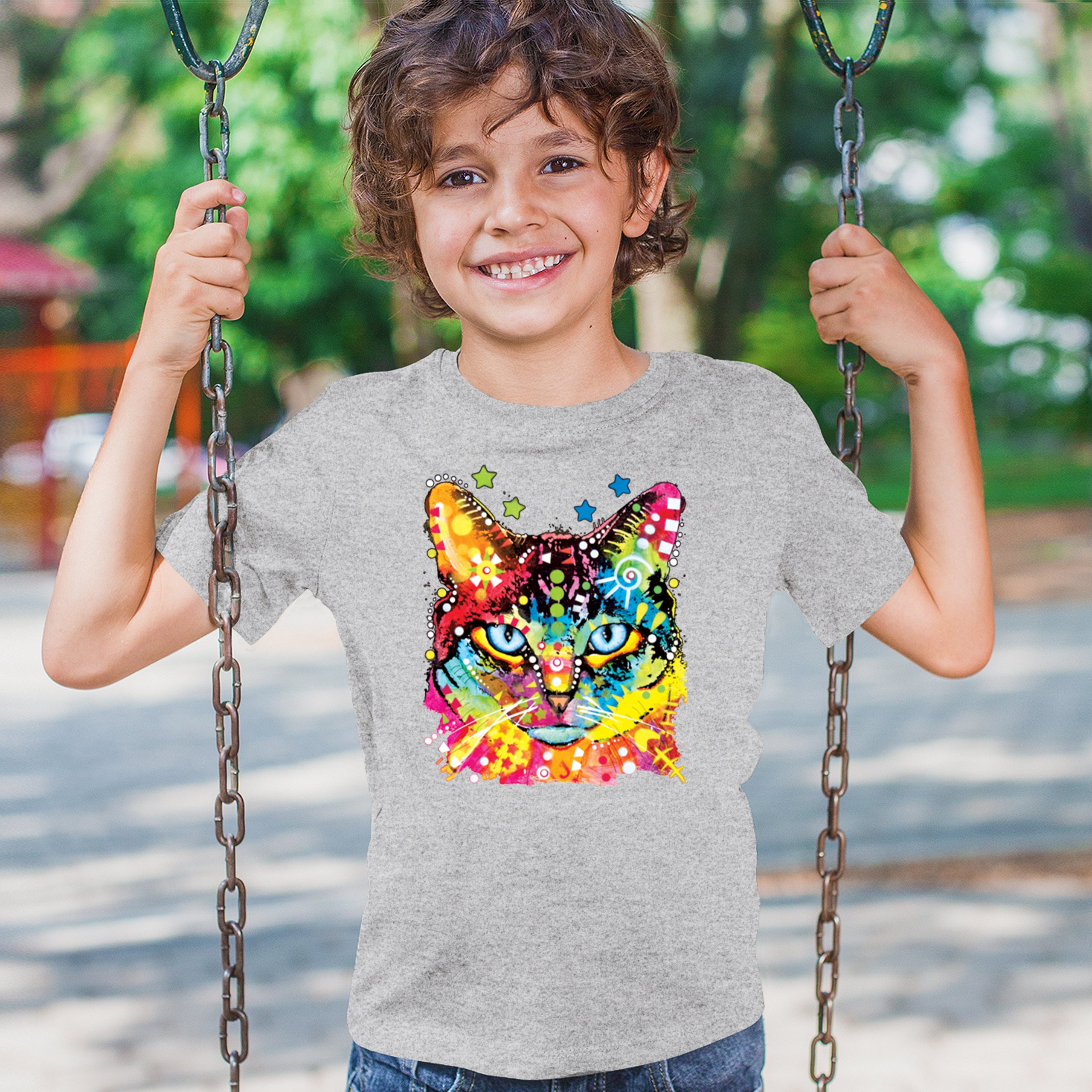 Dean Russo Blue Eyes Cat Youth T-shirt Colorful Cute Kitten Pet Kids - Picture 12 of 50