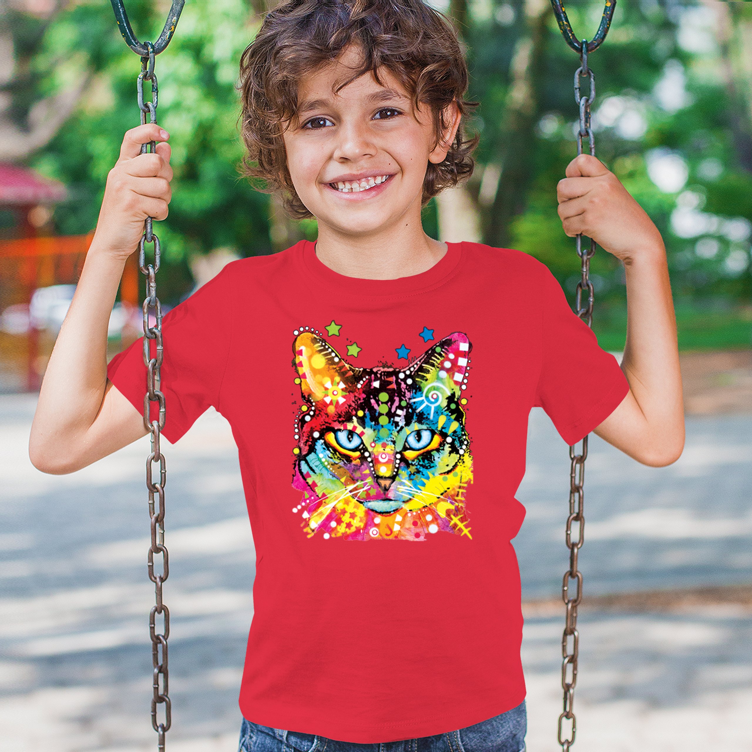 Dean Russo Blue Eyes Cat Youth T-shirt Colorful Cute Kitten Pet Kids - Picture 19 of 50