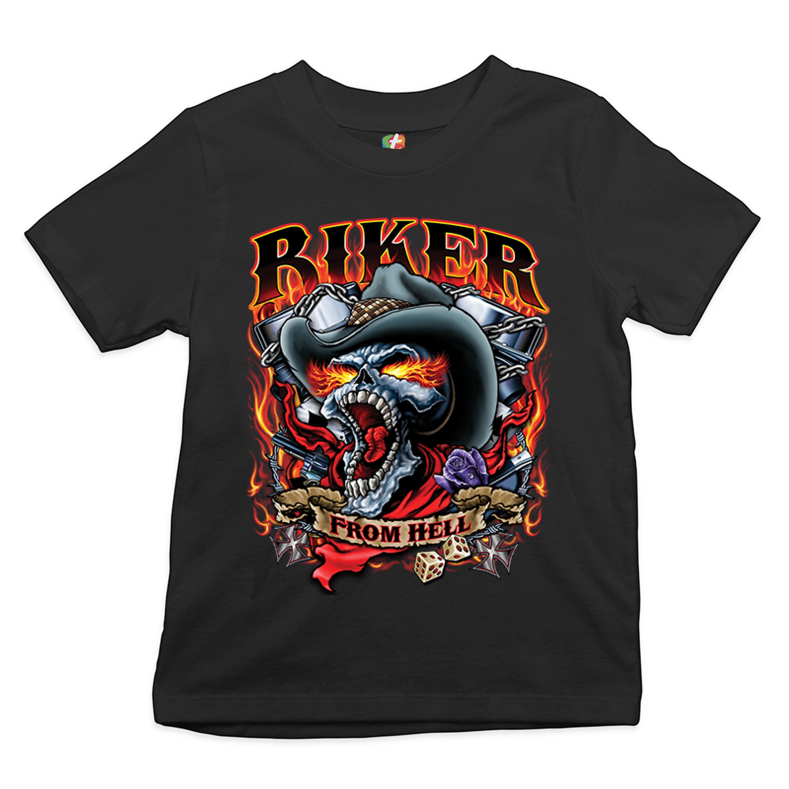 Biker From Hell Youth T-shirt Ride or Die Skeleton Outlaw Route 66 Kids - Picture 2 of 29