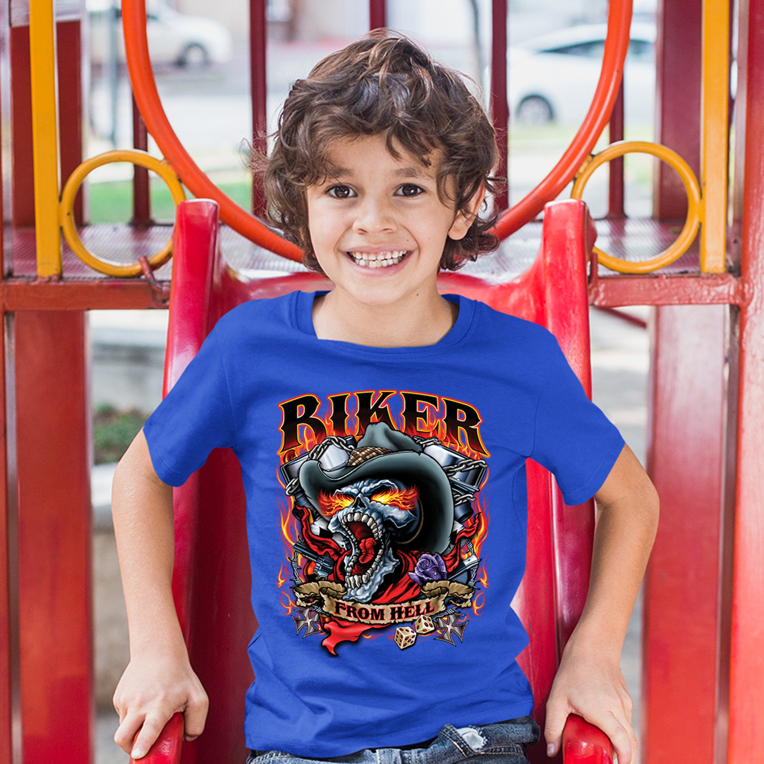 Biker From Hell Youth T-shirt Ride or Die Skeleton Outlaw Route 66 Kids - Picture 25 of 29