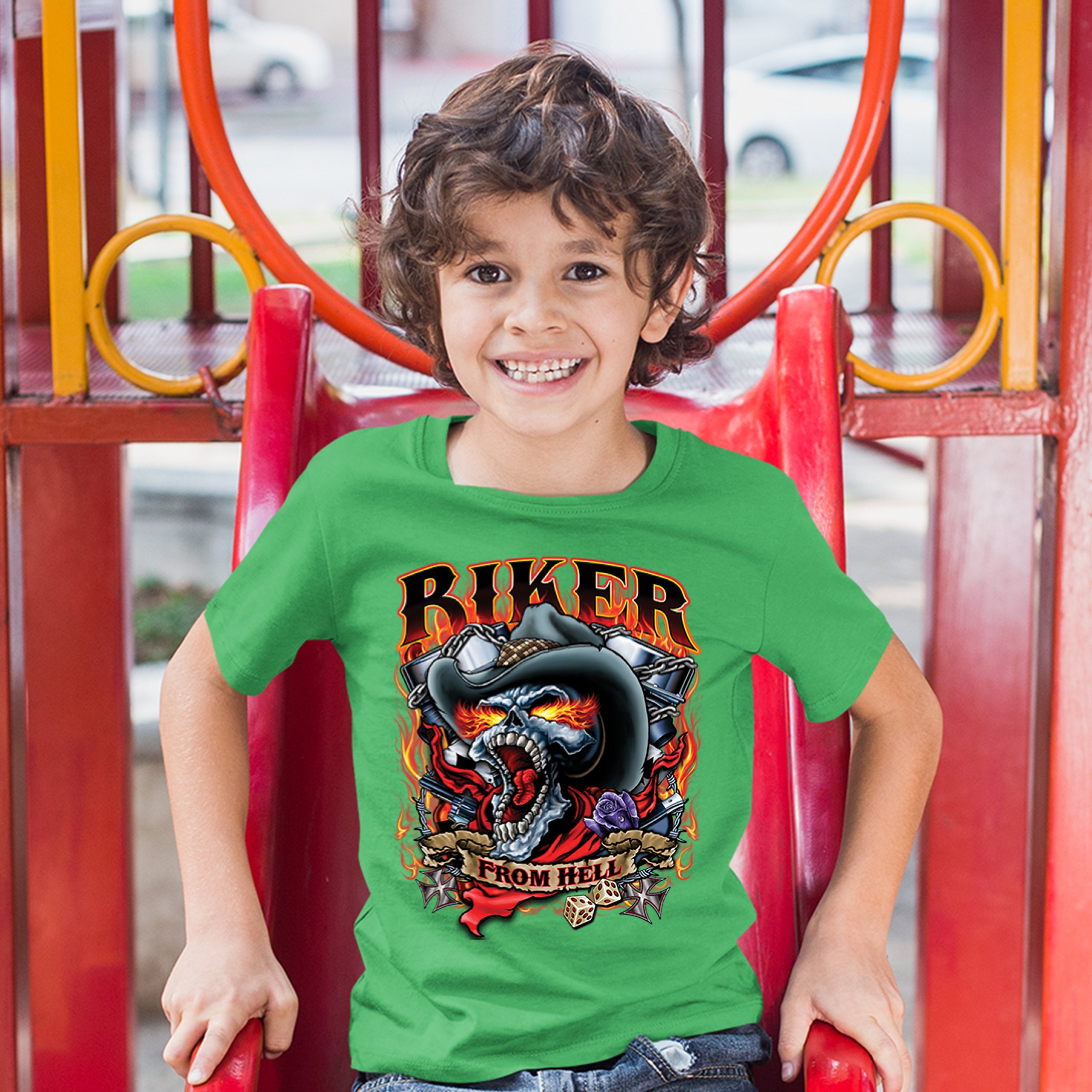 Biker From Hell Youth T-shirt Ride or Die Skeleton Outlaw Route 66 Kids - Picture 21 of 29