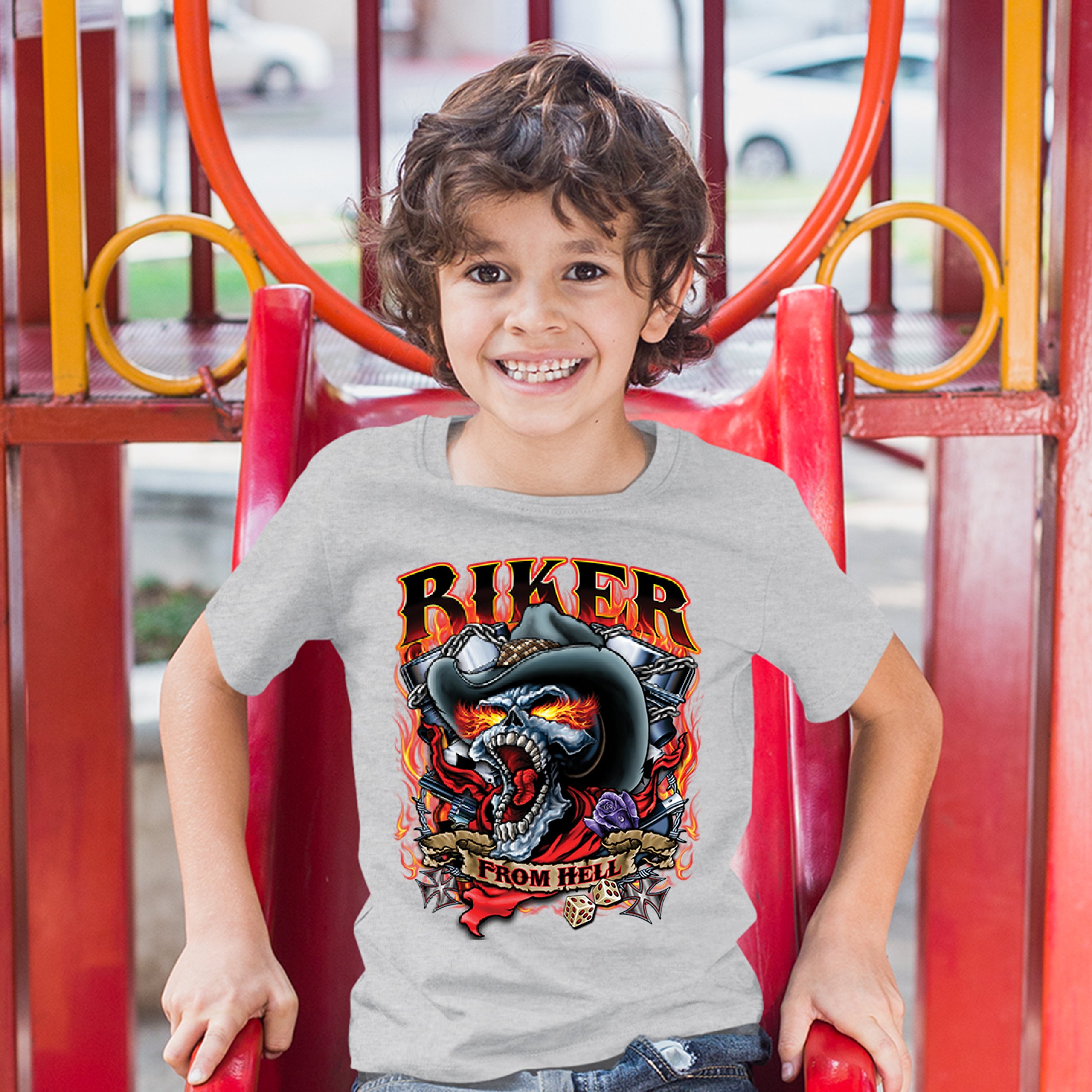 Biker From Hell Youth T-shirt Ride or Die Skeleton Outlaw Route 66 Kids - Picture 9 of 29