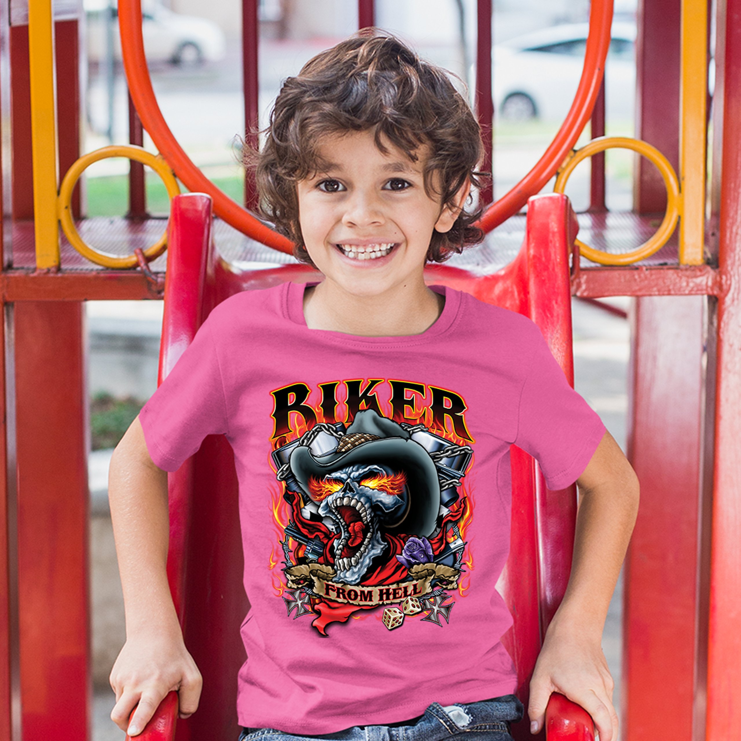 Biker From Hell Youth T-shirt Ride or Die Skeleton Outlaw Route 66 Kids - Picture 29 of 29