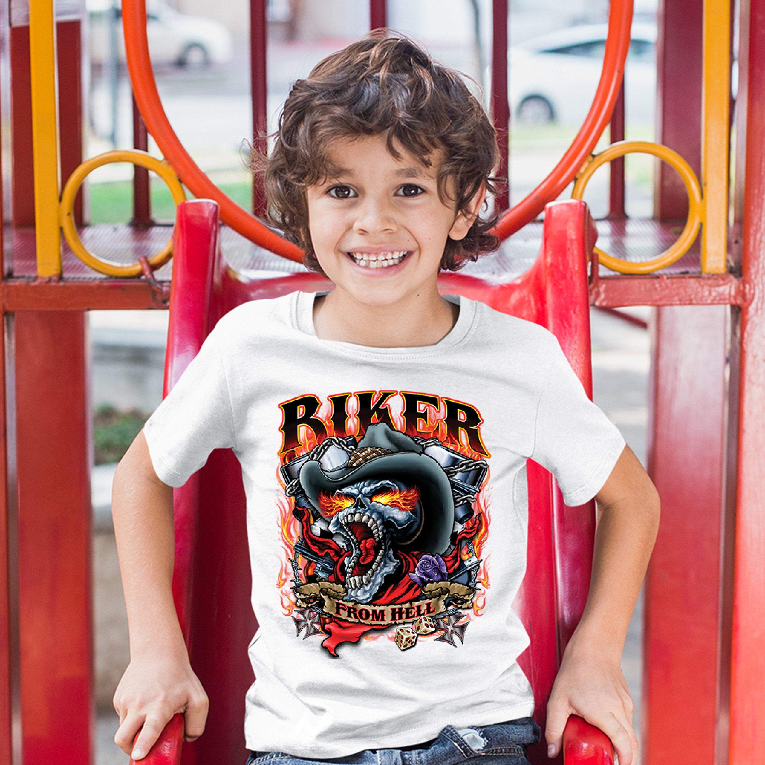 Biker From Hell Youth T-shirt Ride or Die Skeleton Outlaw Route 66 Kids - Picture 17 of 29