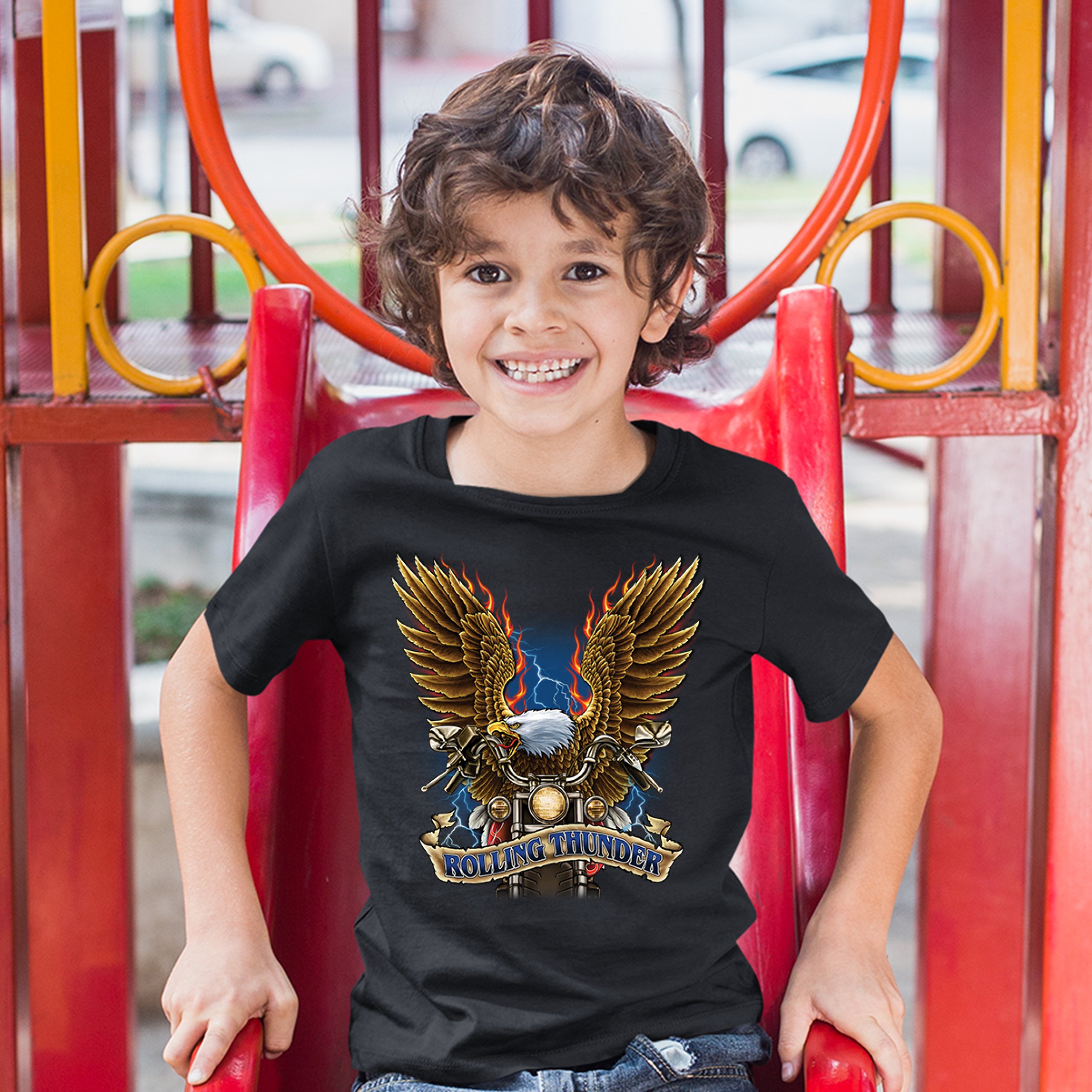 Rolling Thunder Youth T-shirt Biker Born to Be Wild Bald Eagle Outlaw Kids - Picture 5 of 29