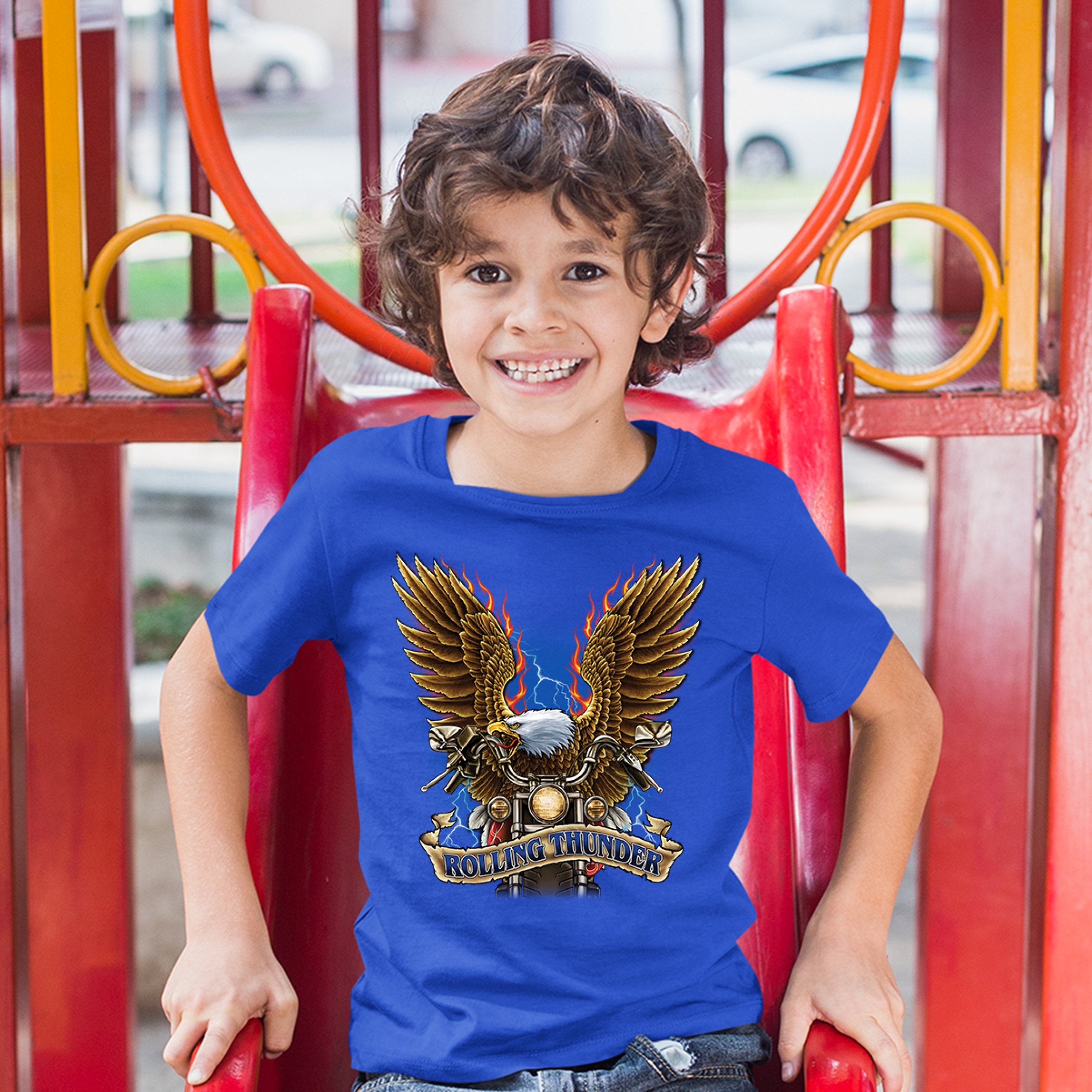 Rolling Thunder Youth T-shirt Biker Born to Be Wild Bald Eagle Outlaw Kids - Picture 25 of 29