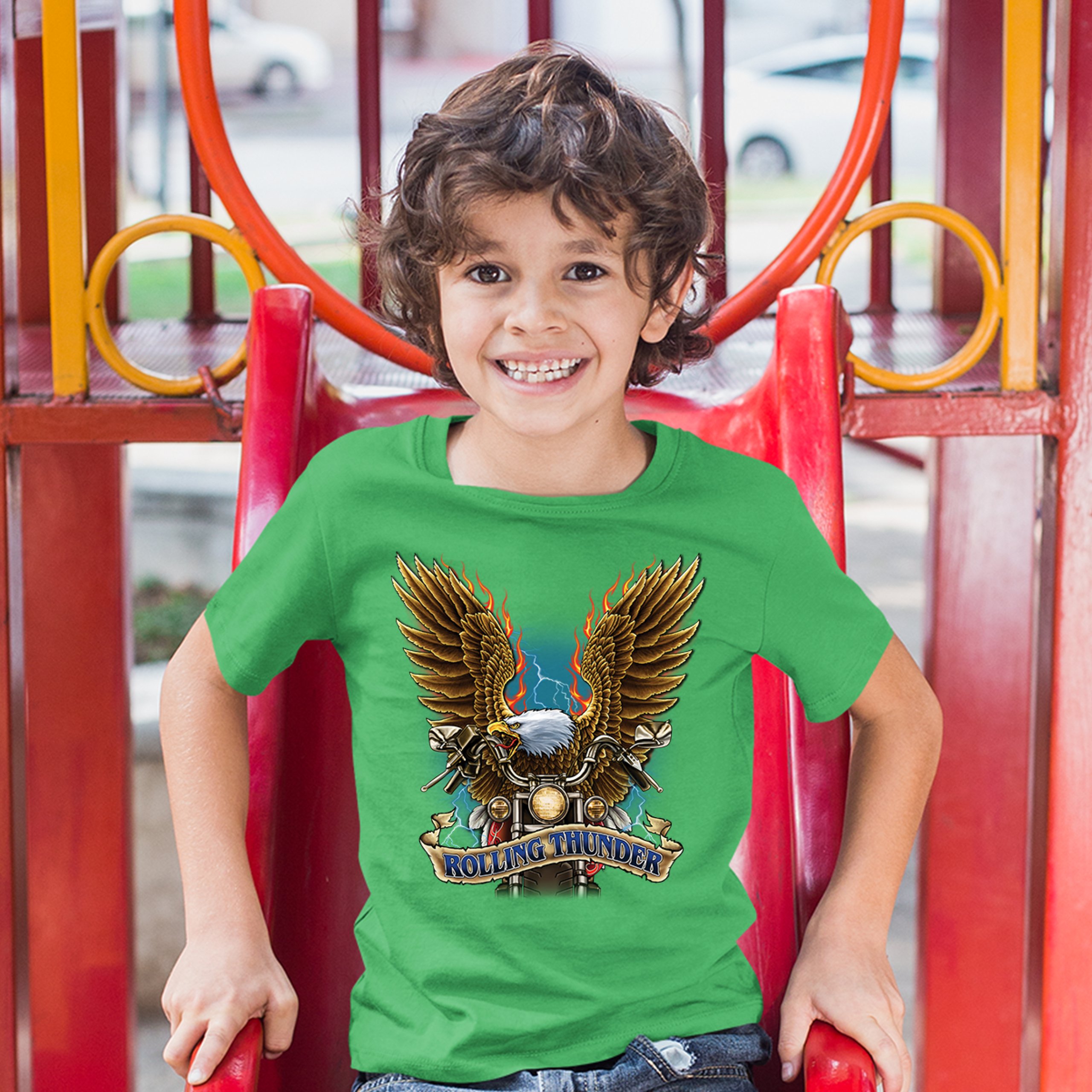 Rolling Thunder Youth T-shirt Biker Born to Be Wild Bald Eagle Outlaw Kids - Picture 21 of 29