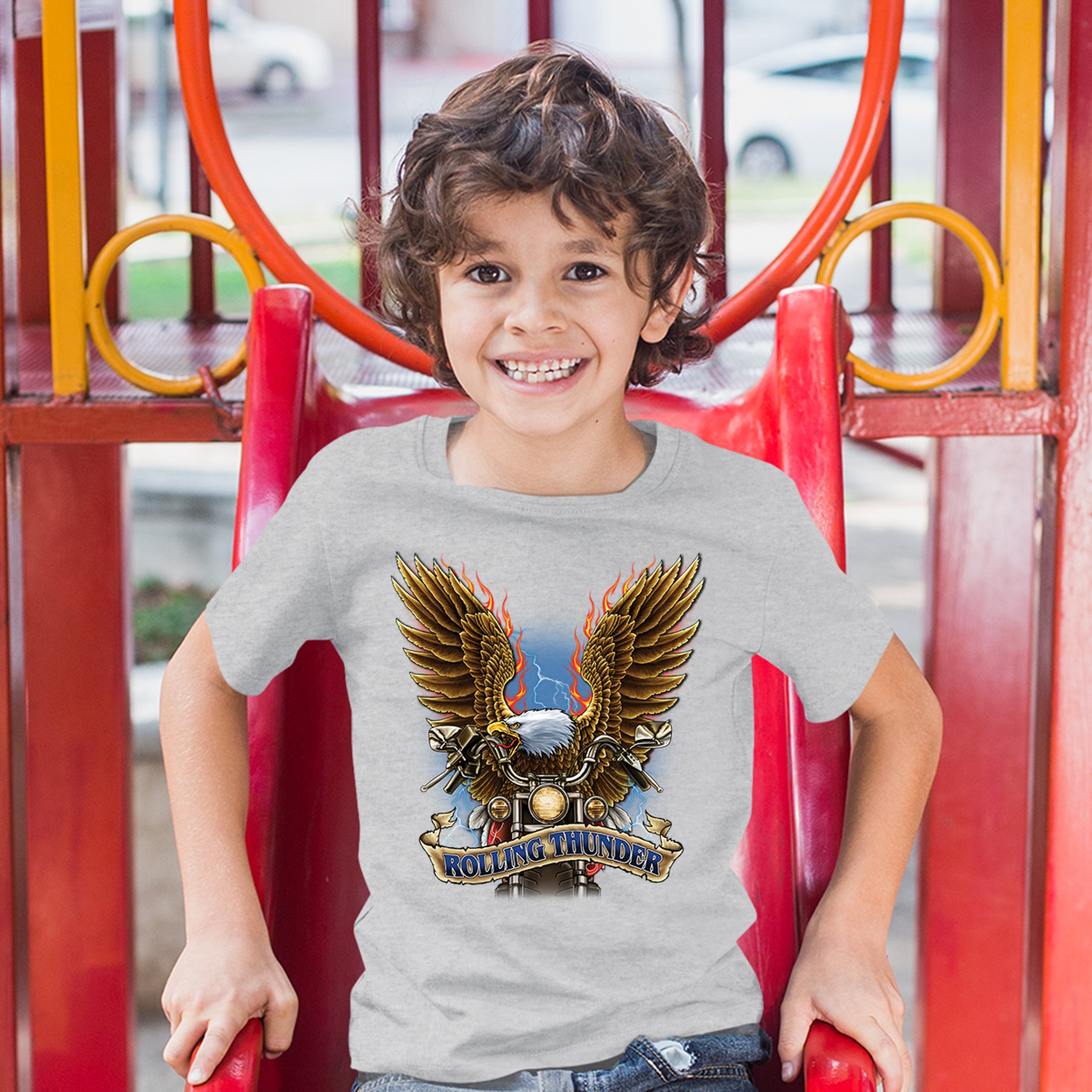 Rolling Thunder Youth T-shirt Biker Born to Be Wild Bald Eagle Outlaw Kids - Picture 9 of 29