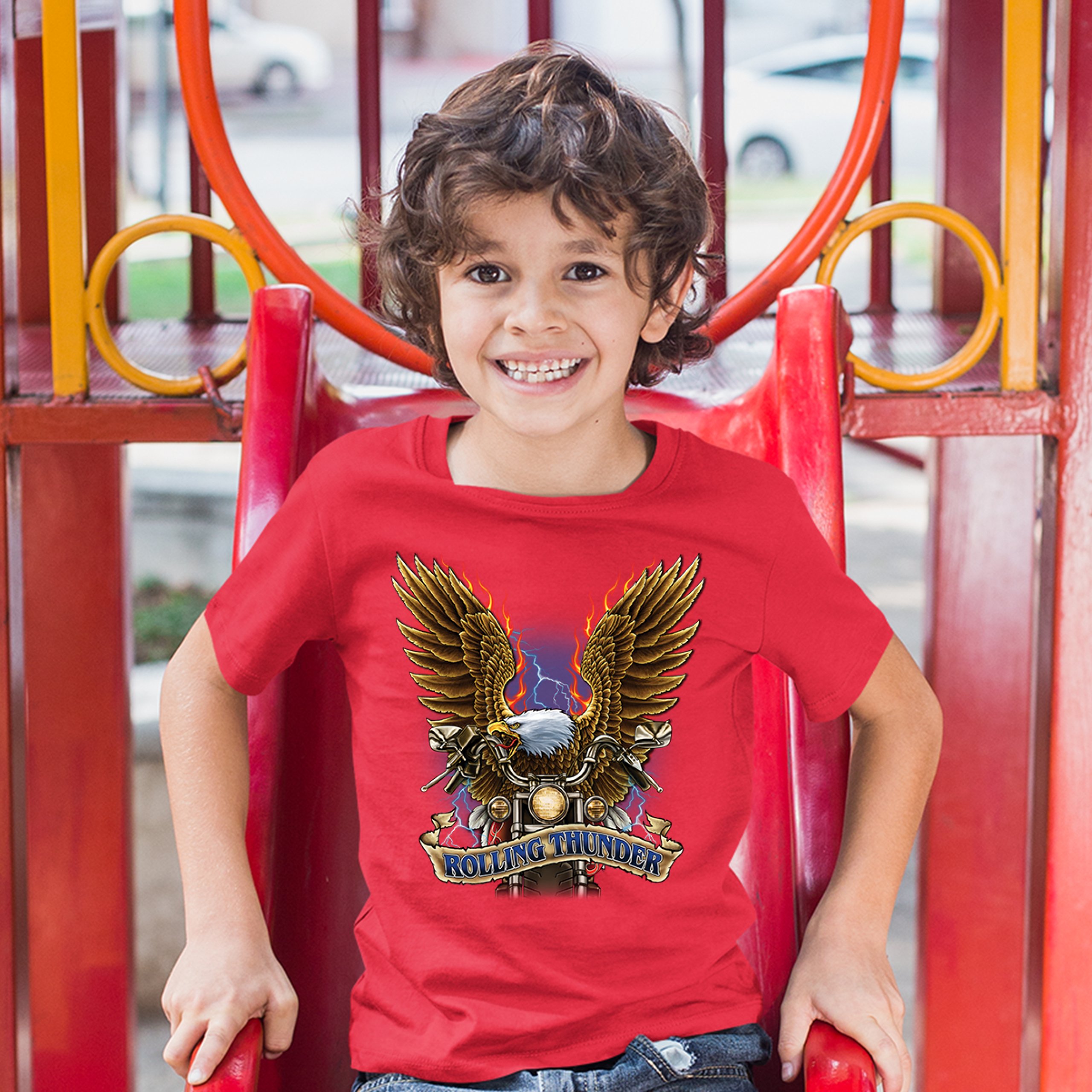 Rolling Thunder Youth T-shirt Biker Born to Be Wild Bald Eagle Outlaw Kids - Picture 13 of 29