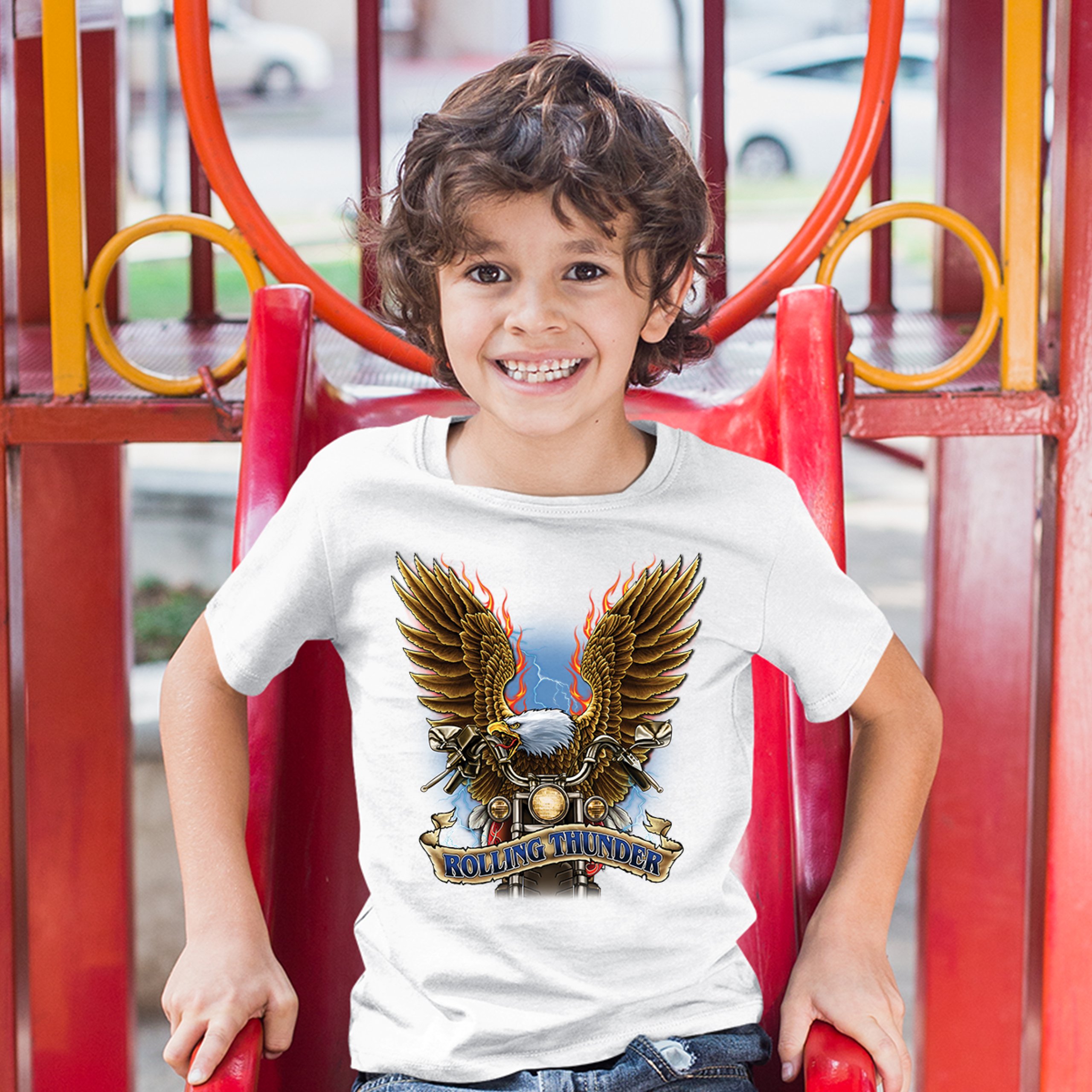 Rolling Thunder Youth T-shirt Biker Born to Be Wild Bald Eagle Outlaw Kids - Picture 17 of 29