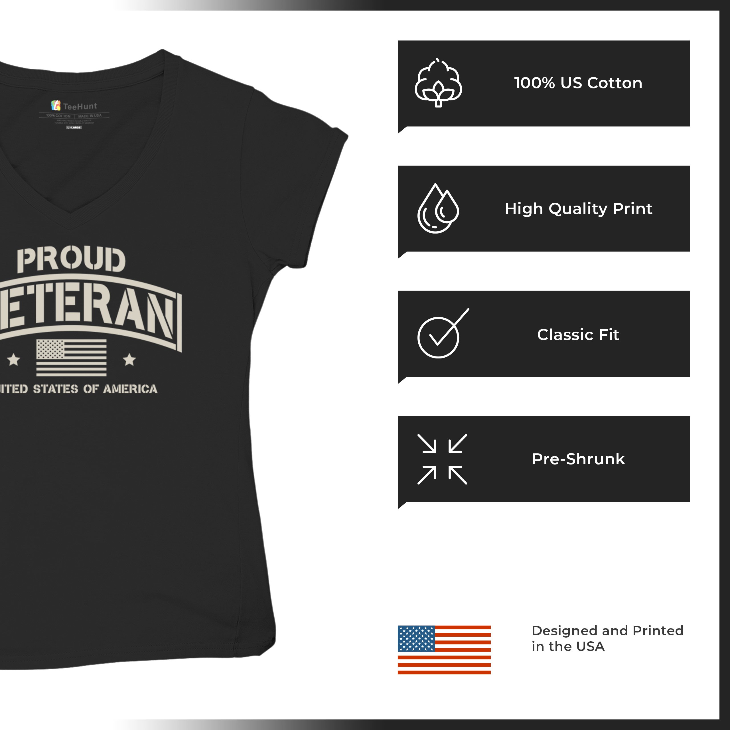 Proud Veteran Women's V-Neck T-shirt Veteran's Day Military American Flag Tee - Picture 7 of 36