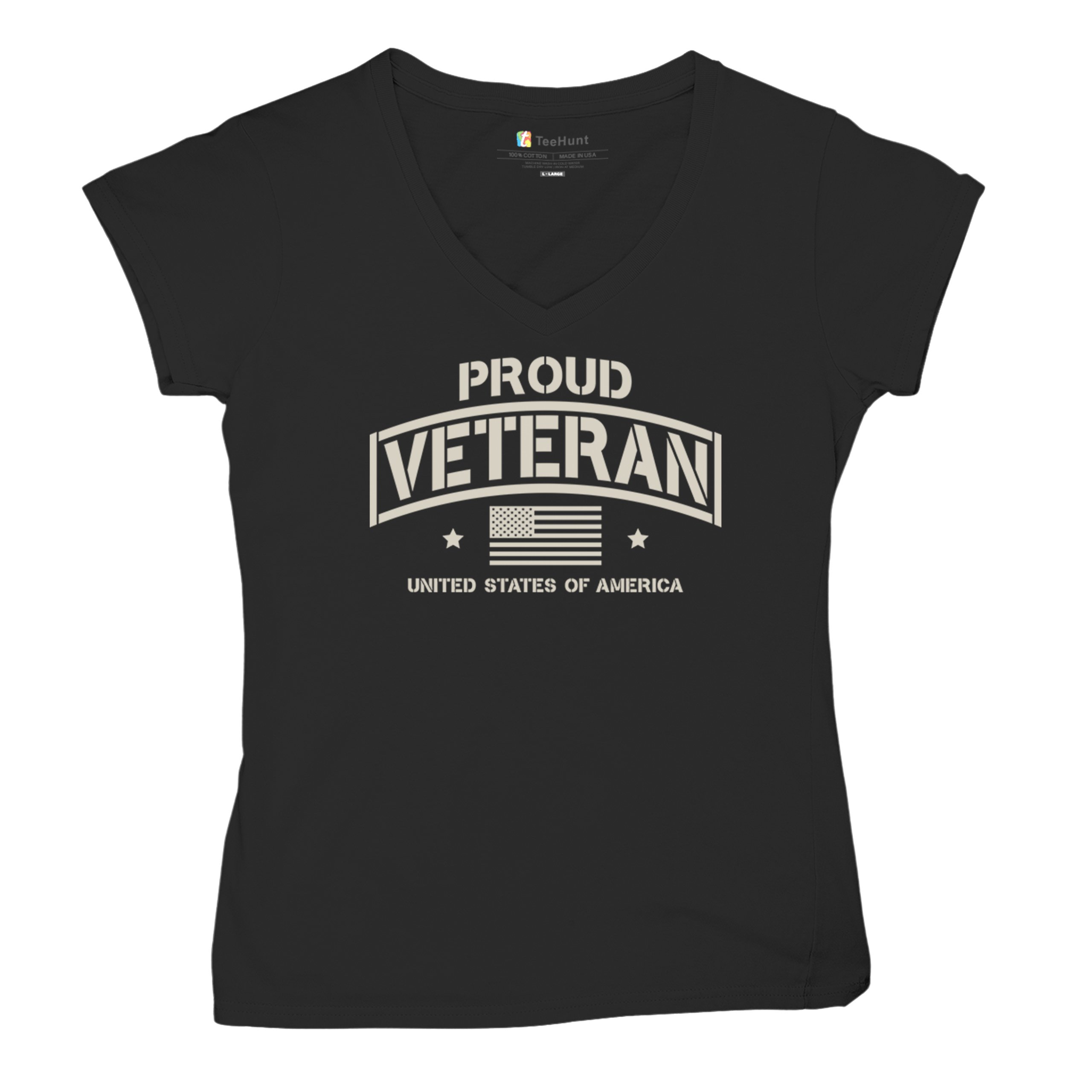 Proud Veteran Women's V-Neck T-shirt Veteran's Day Military American Flag Tee - Picture 6 of 36