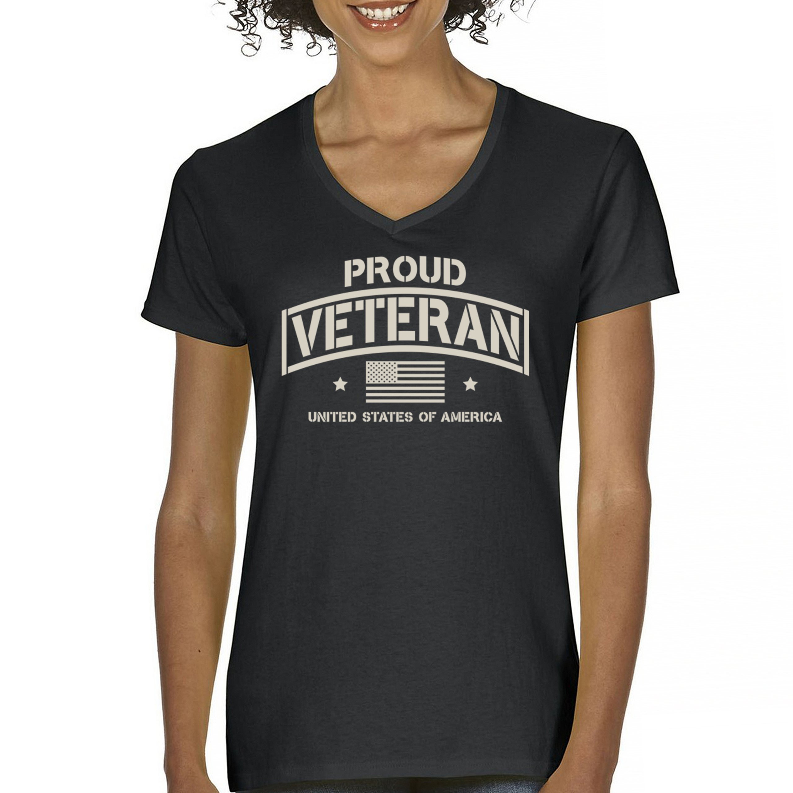Proud Veteran Women's V-Neck T-shirt Veteran's Day Military American Flag Tee - Picture 2 of 36