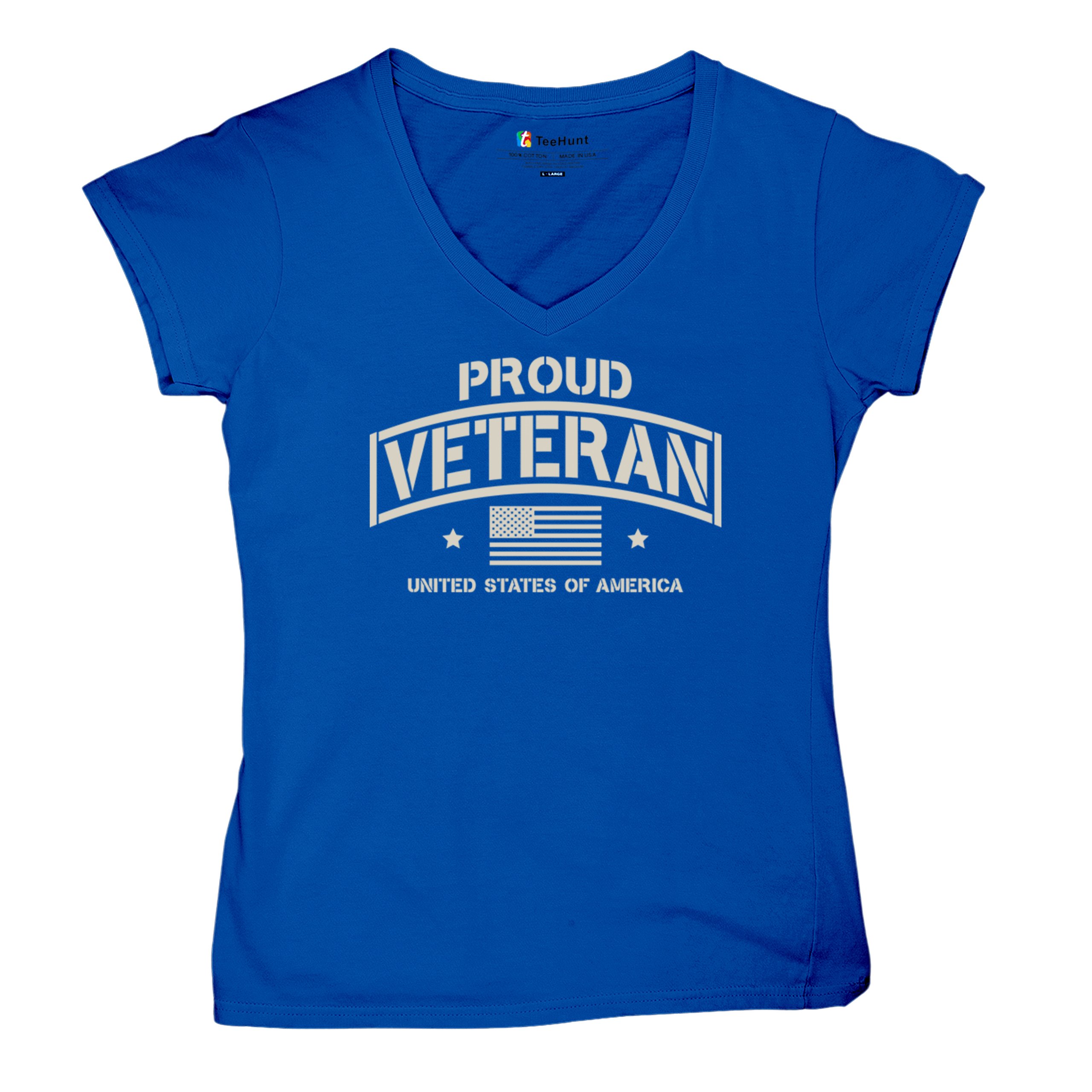 Proud Veteran Women's V-Neck T-shirt Veteran's Day Military American Flag Tee - Picture 34 of 36