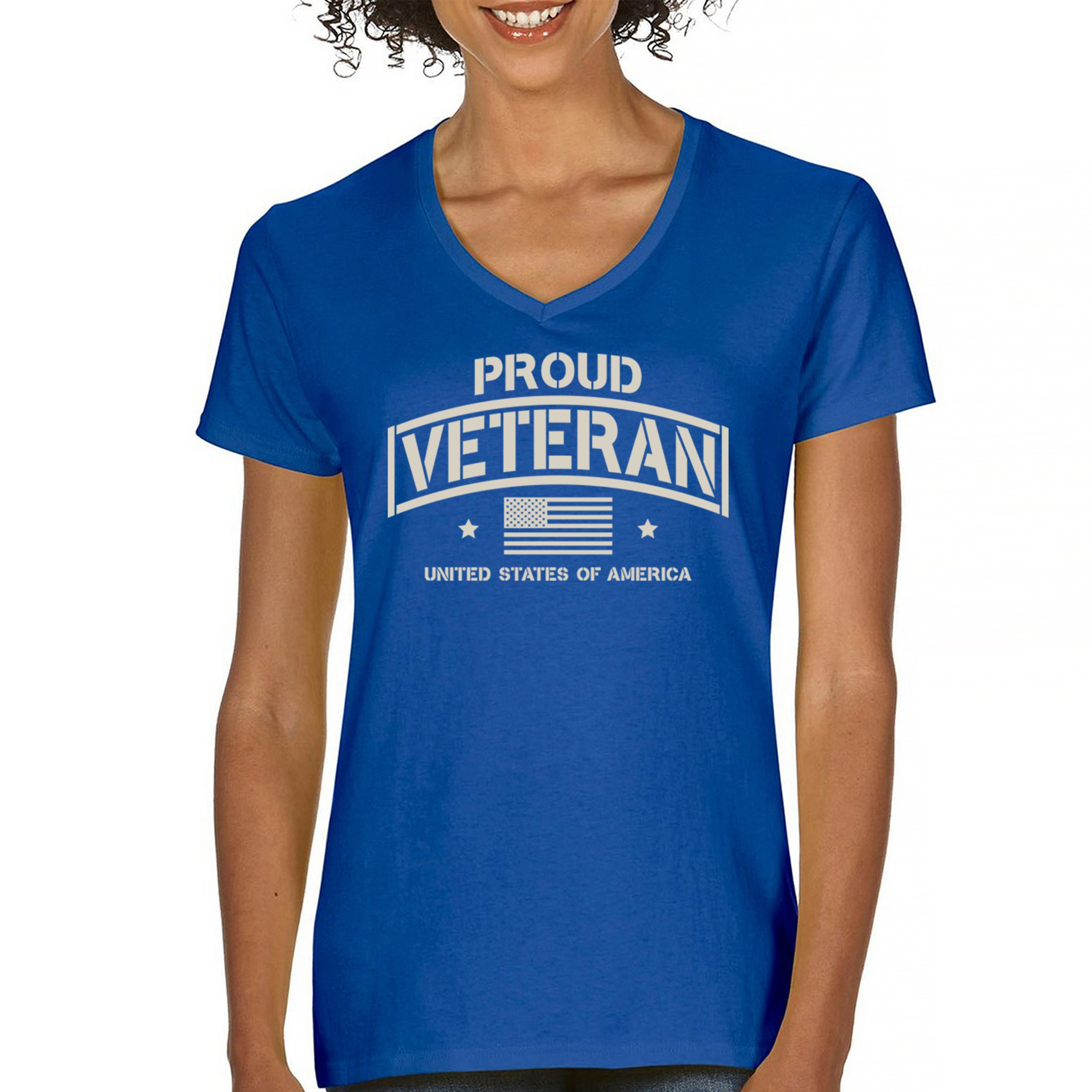 Proud Veteran Women's V-Neck T-shirt Veteran's Day Military American Flag Tee - Picture 30 of 36