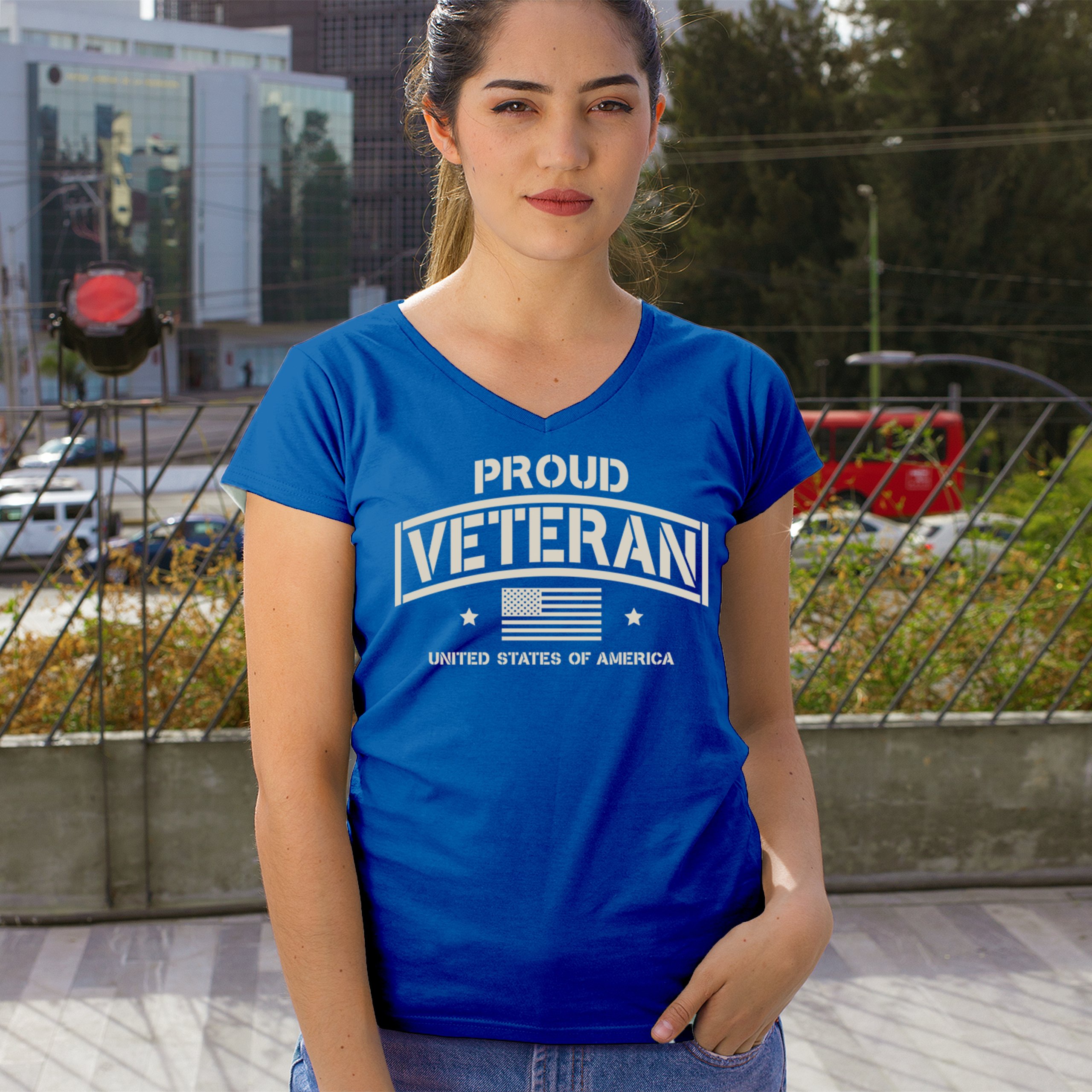 Proud Veteran Women's V-Neck T-shirt Veteran's Day Military American Flag Tee - Picture 33 of 36