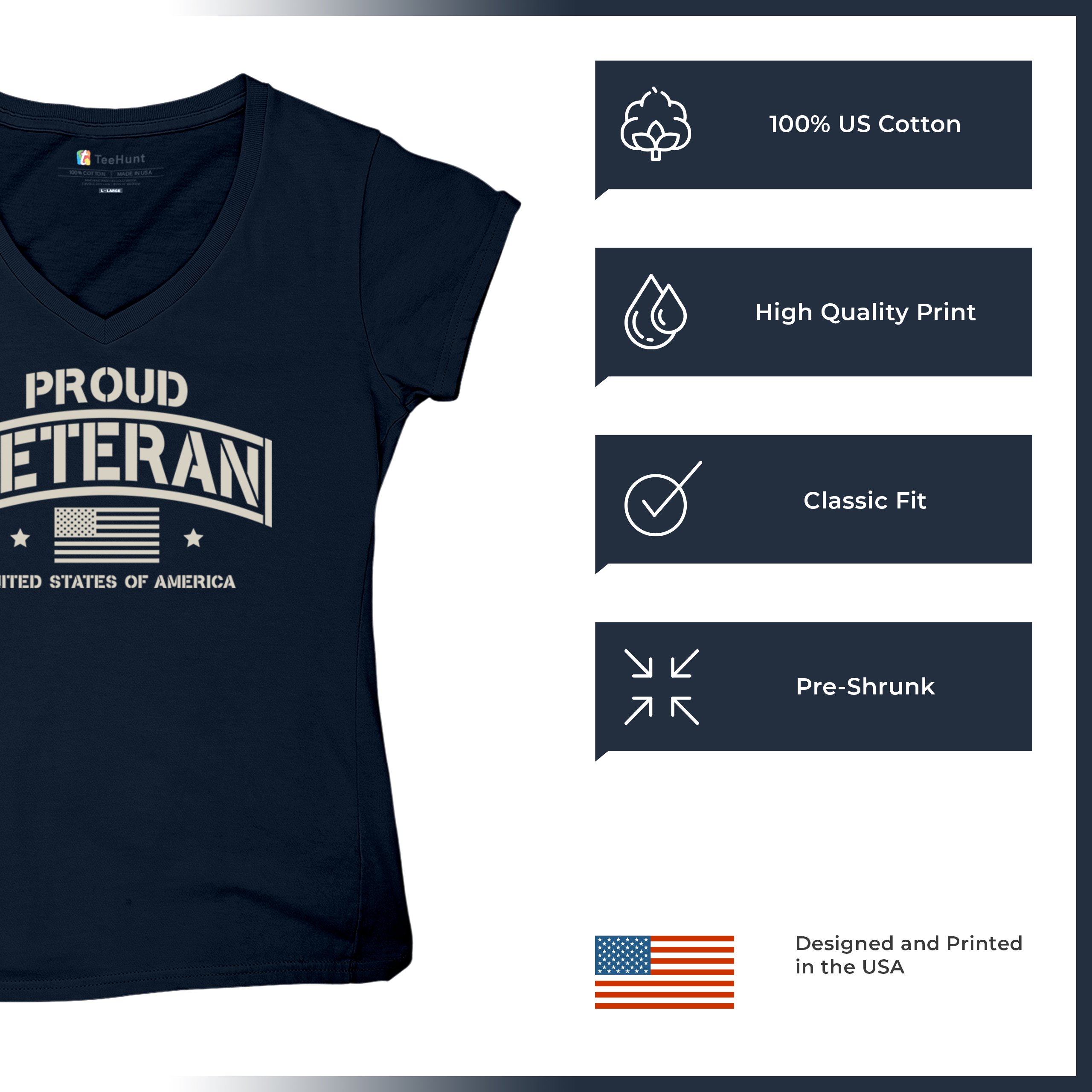 Proud Veteran Women's V-Neck T-shirt Veteran's Day Military American Flag Tee - Picture 28 of 36
