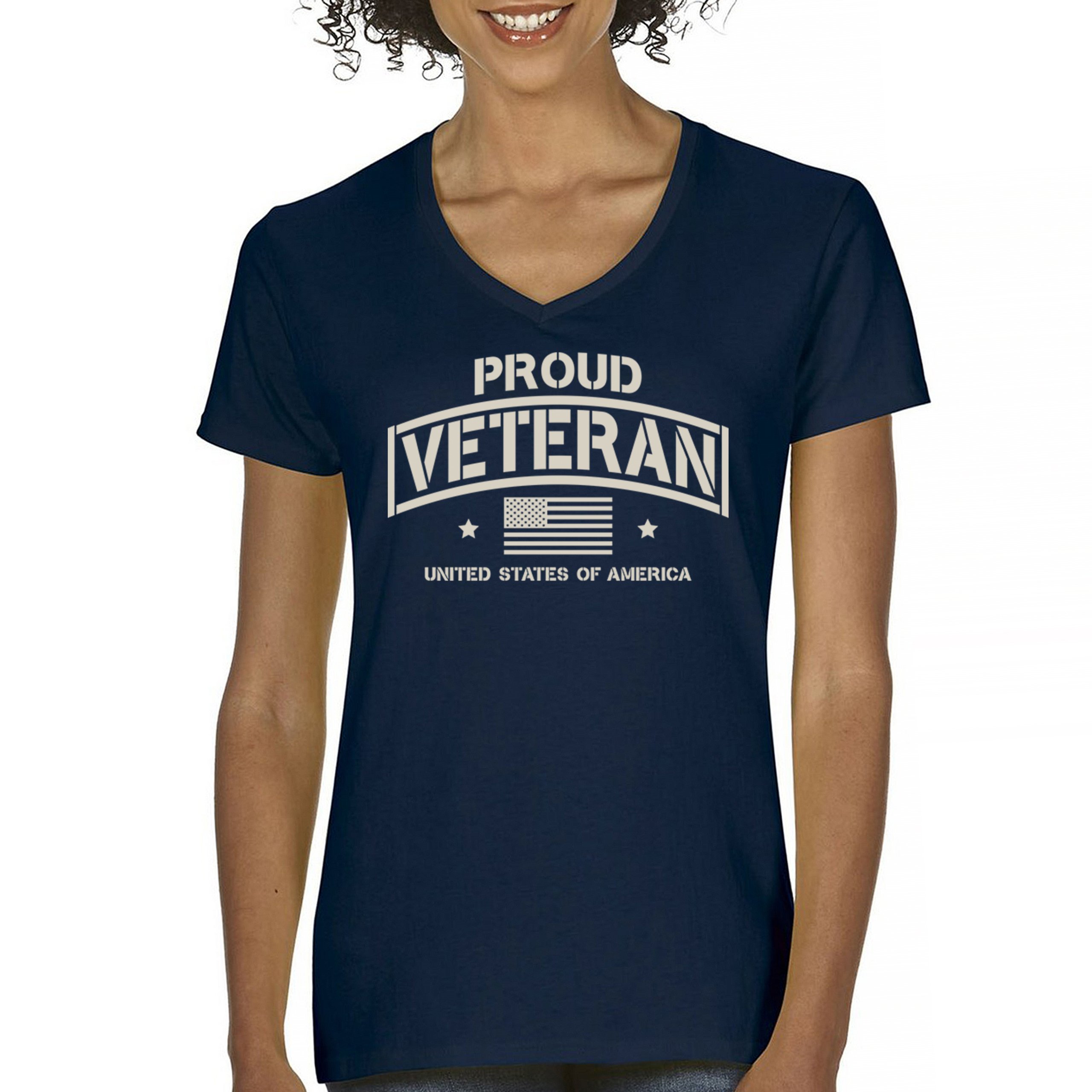 Proud Veteran Women's V-Neck T-shirt Veteran's Day Military American Flag Tee - Picture 23 of 36