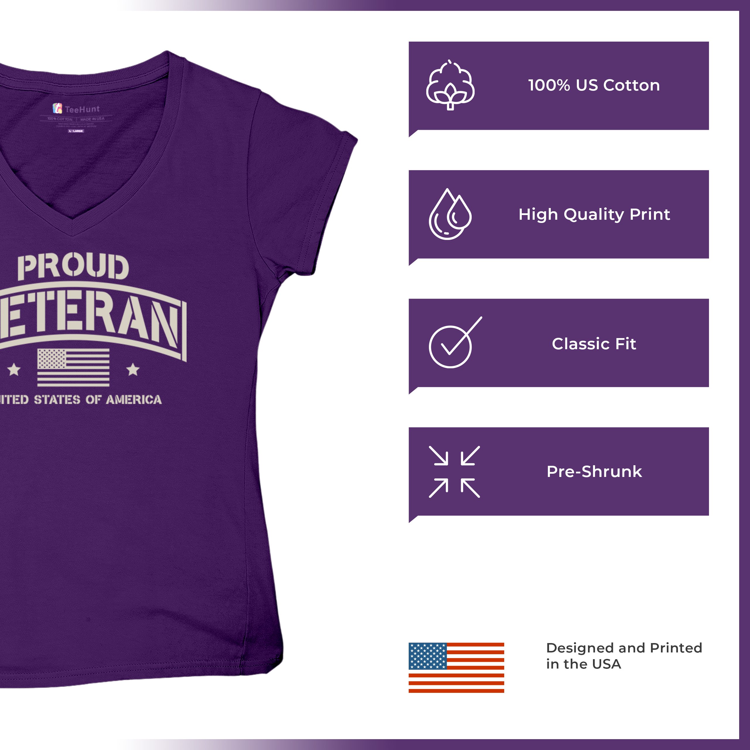 Proud Veteran Women's V-Neck T-shirt Veteran's Day Military American Flag Tee - Picture 14 of 36