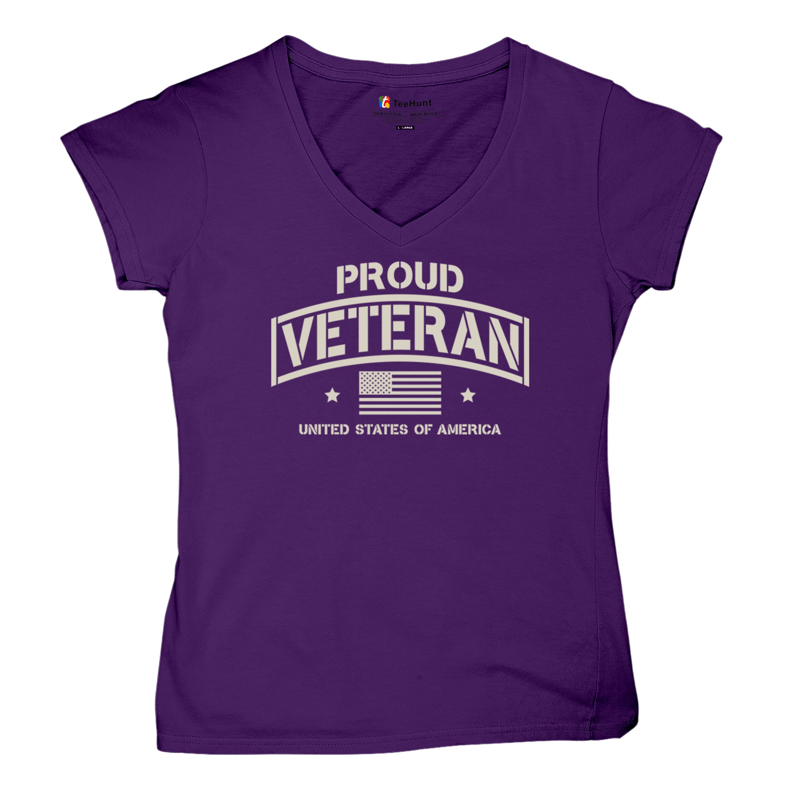Proud Veteran Women's V-Neck T-shirt Veteran's Day Military American Flag Tee - Picture 13 of 36