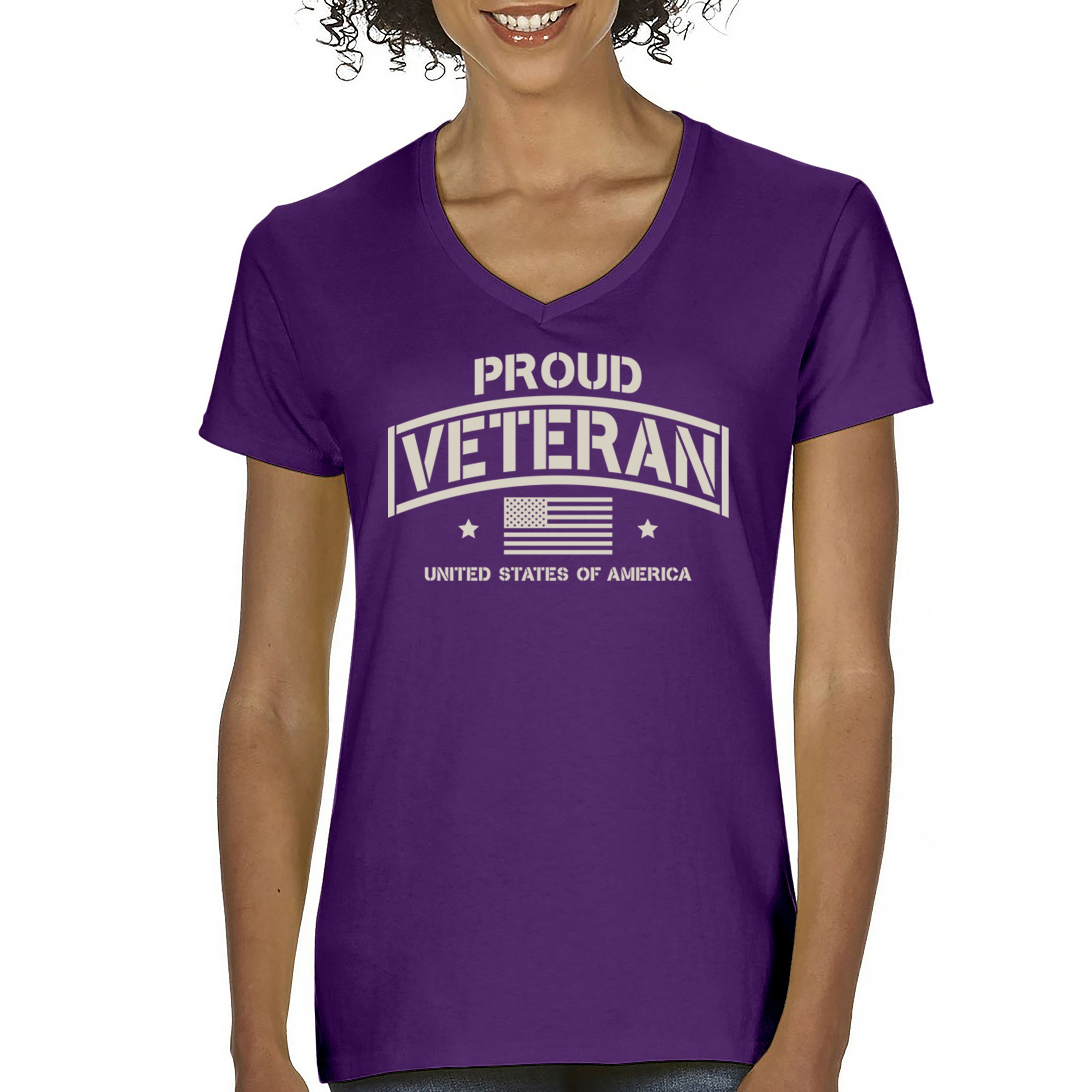 Proud Veteran Women's V-Neck T-shirt Veteran's Day Military American Flag Tee - Picture 9 of 36