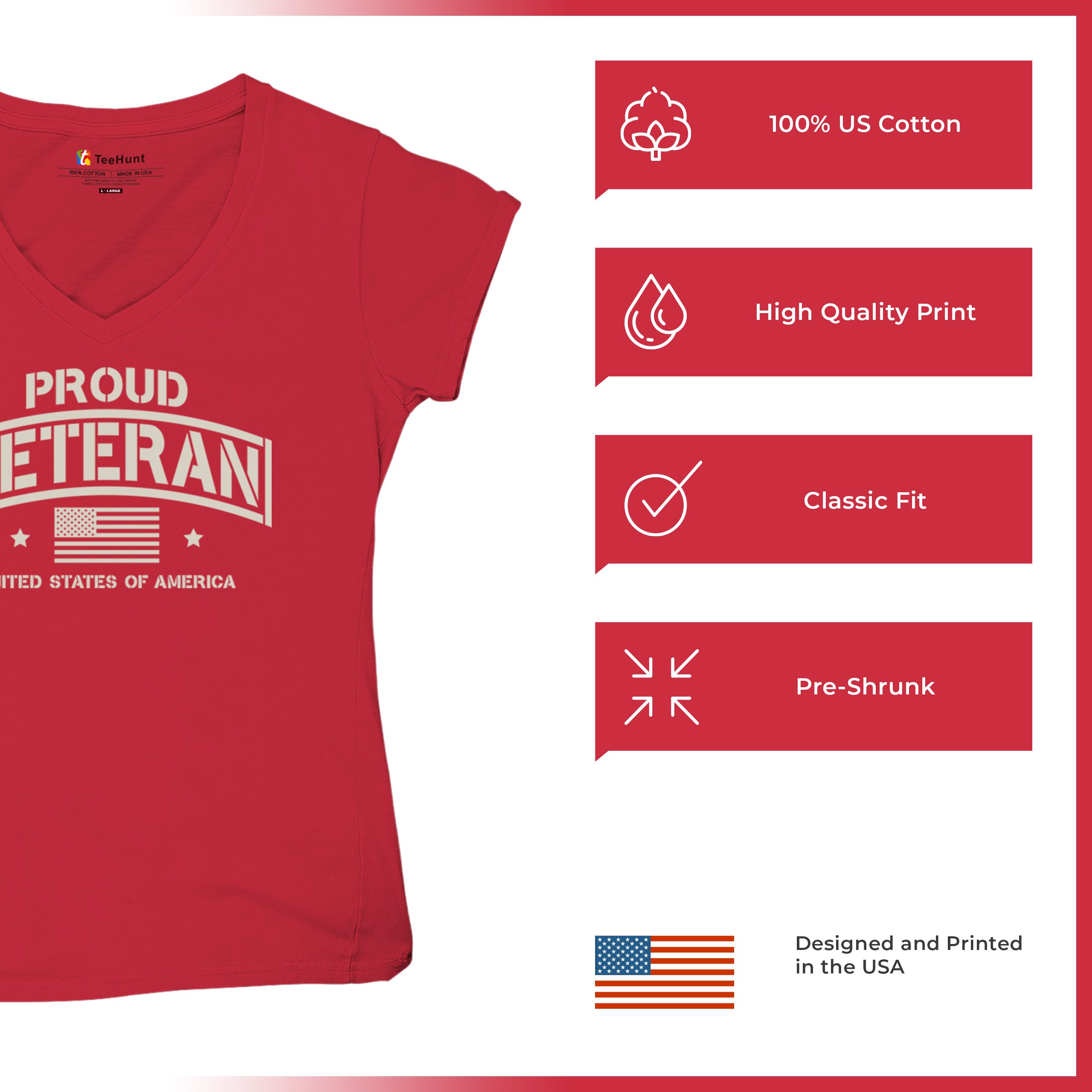 Proud Veteran Women's V-Neck T-shirt Veteran's Day Military American Flag Tee - Picture 21 of 36