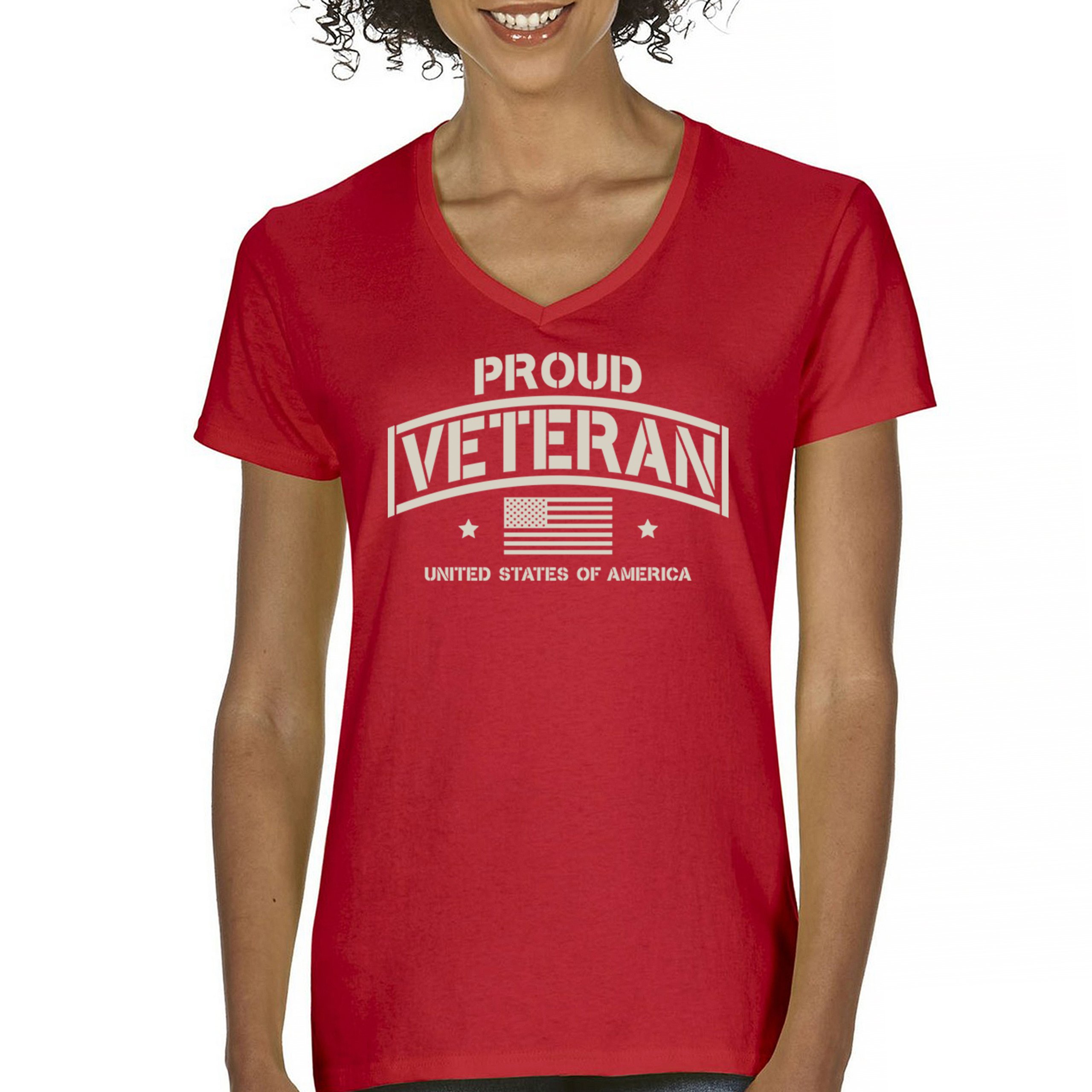 Proud Veteran Women's V-Neck T-shirt Veteran's Day Military American Flag Tee - Picture 16 of 36
