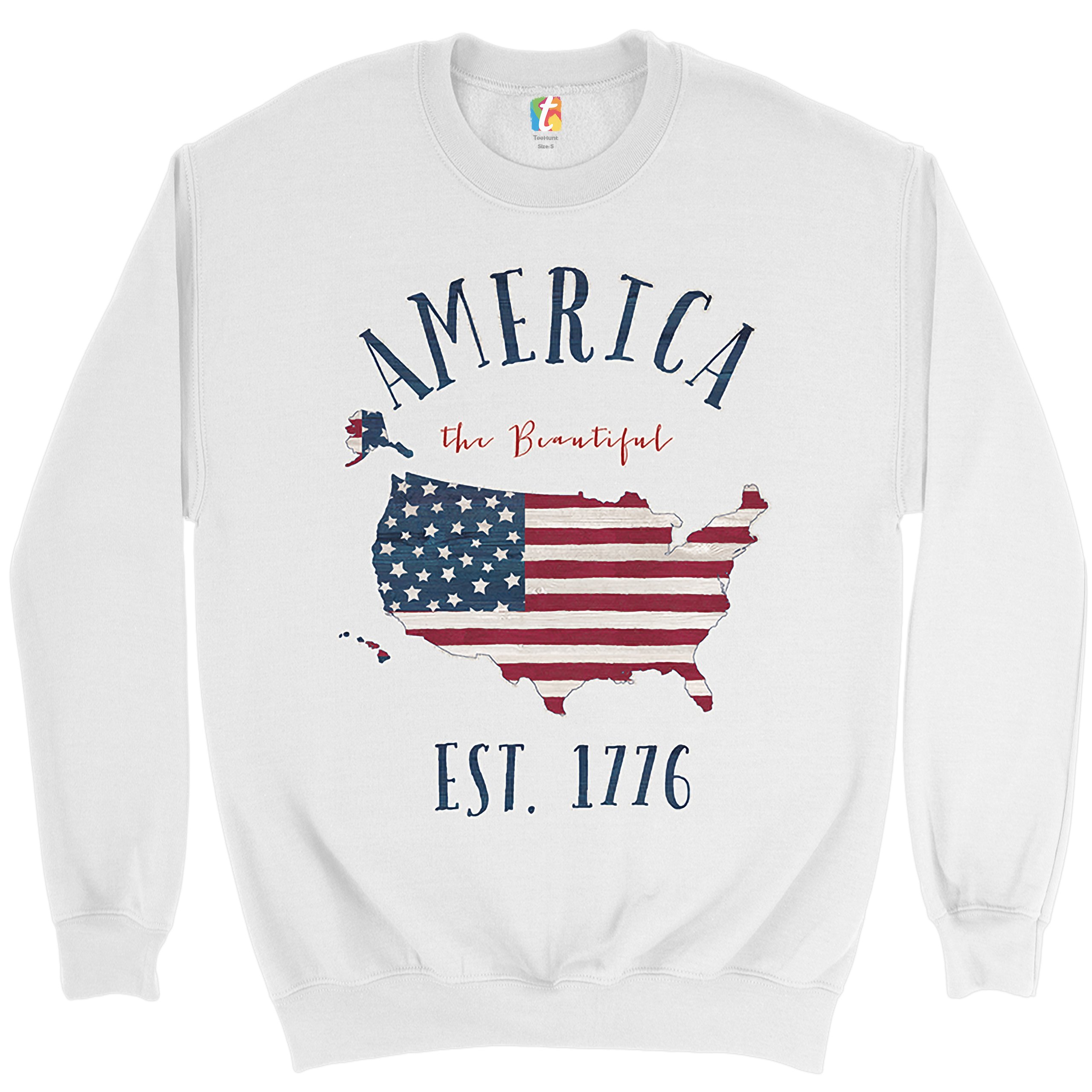 America the Beautiful Est. 1776 Sweatshirt Patriotic 4th of July USA Crewneck - Picture 2 of 11