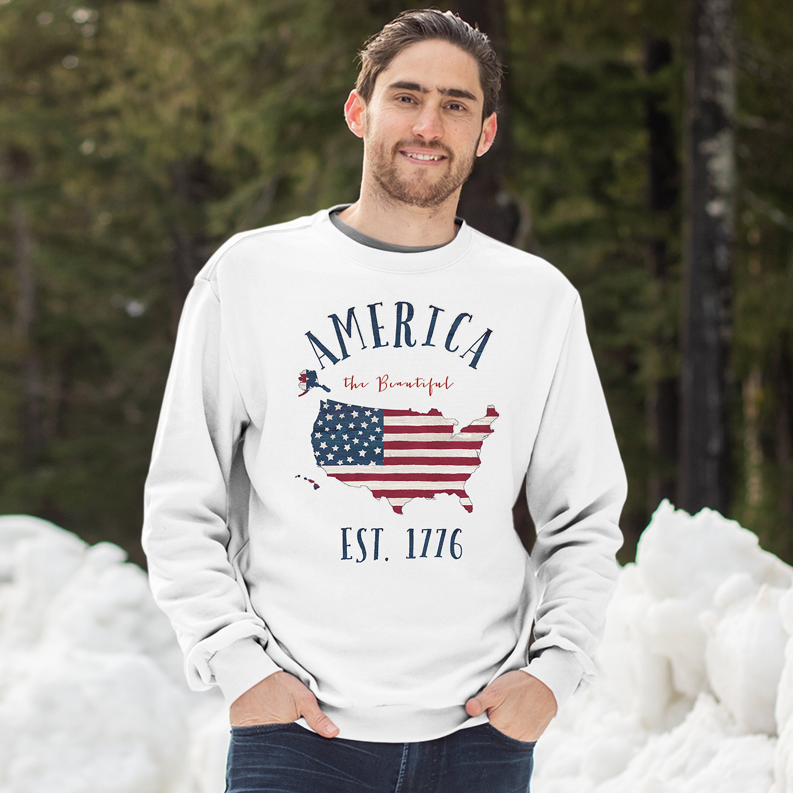 America the Beautiful Est. 1776 Sweatshirt Patriotic 4th of July USA Crewneck - Picture 5 of 11